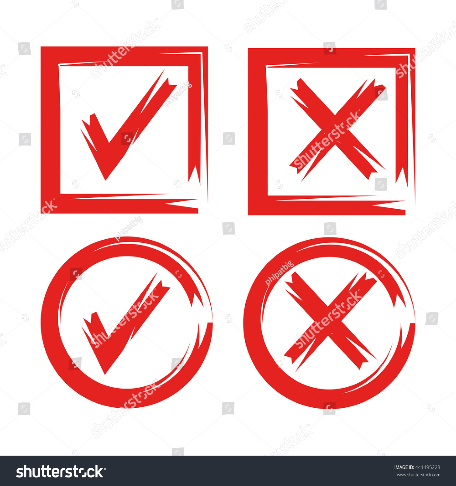 Grunge Red Check Mark Wrong Mark Icons Royalty Free Stock Vector