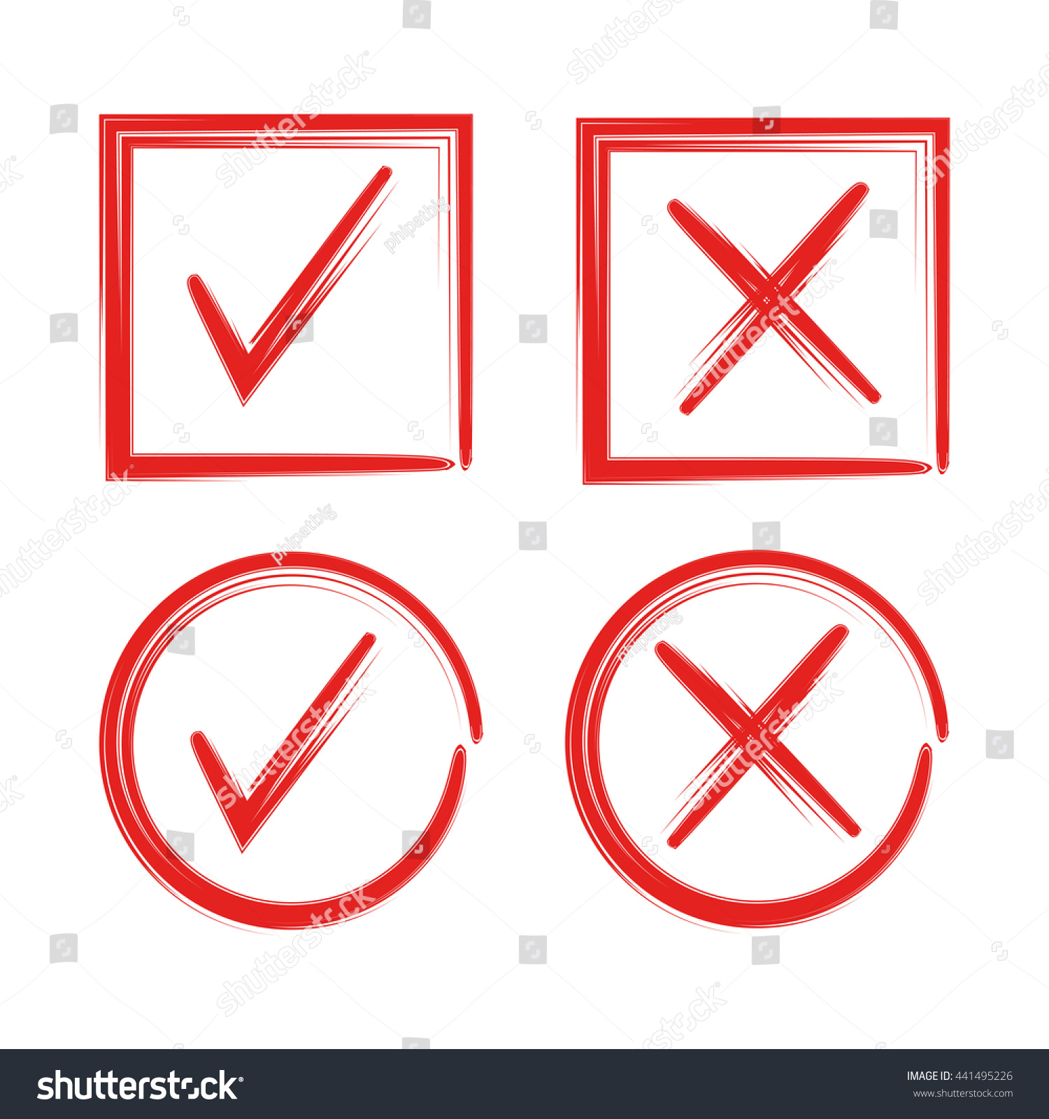 Grunge Red Check Mark Wrong Mark Icons Royalty Free Stock Vector