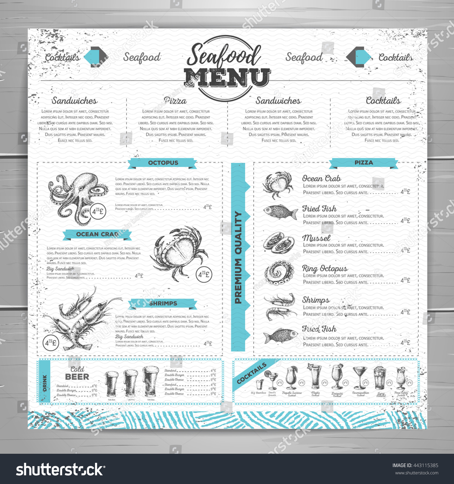 Vintage Seafood Menu Design Royalty Free Stock Vector