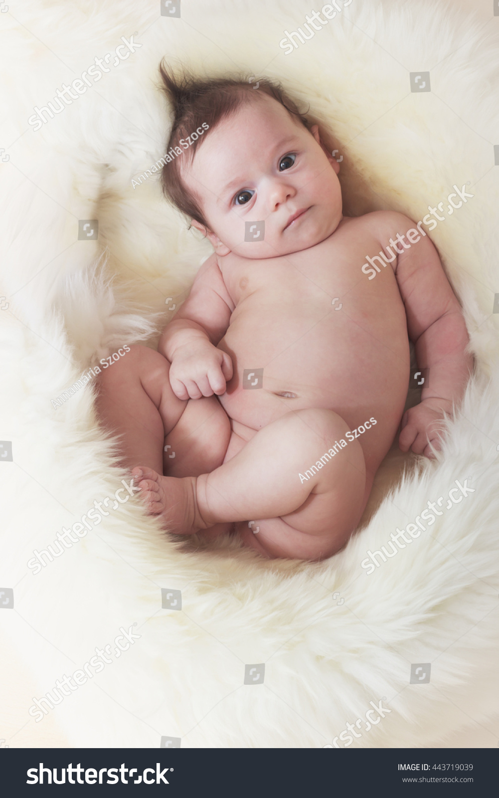 Naked Baby Cute Naked Baby Lying In The Basket Royalty Free Stock