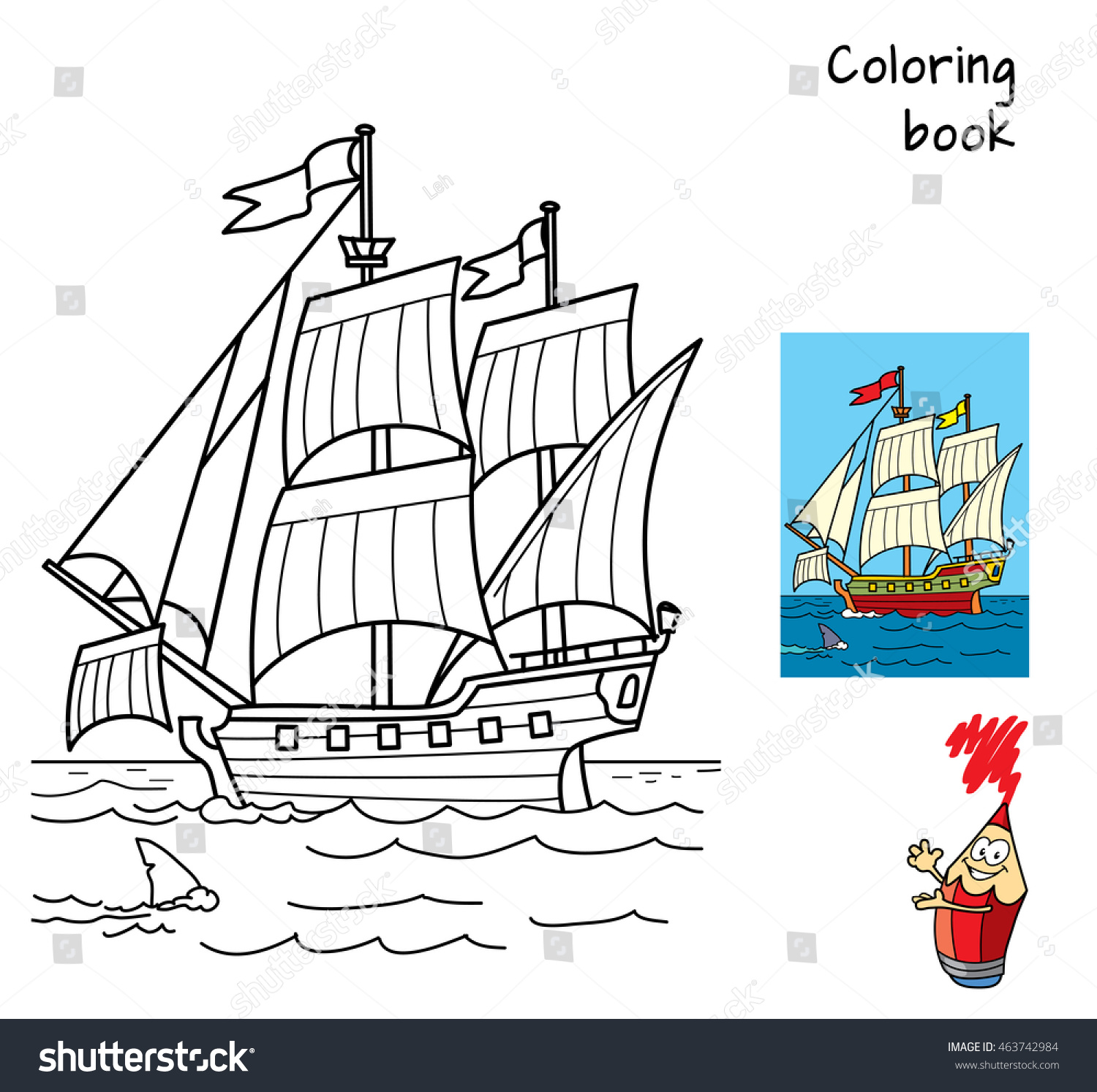 Sailing Ship Coloring Book Cartoon Vector Royalty Free Stock Vector