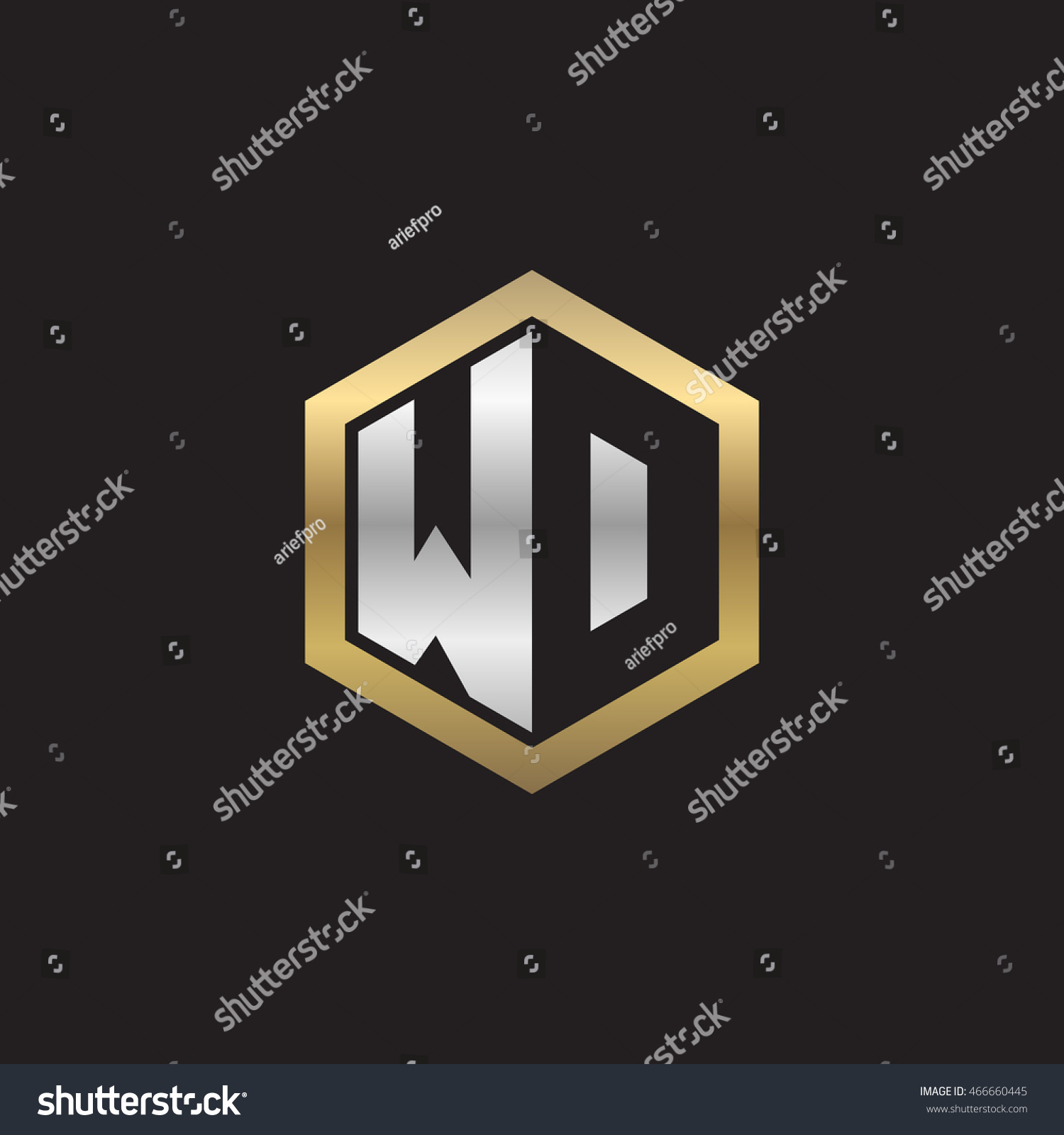 Initial Letters WD WO Negative Space Hexagon Royalty Free Stock