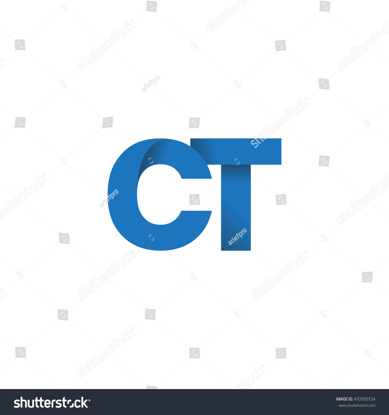 Initial Letters Ct Overlapping Fold Logo Blue Royalty Free Stock