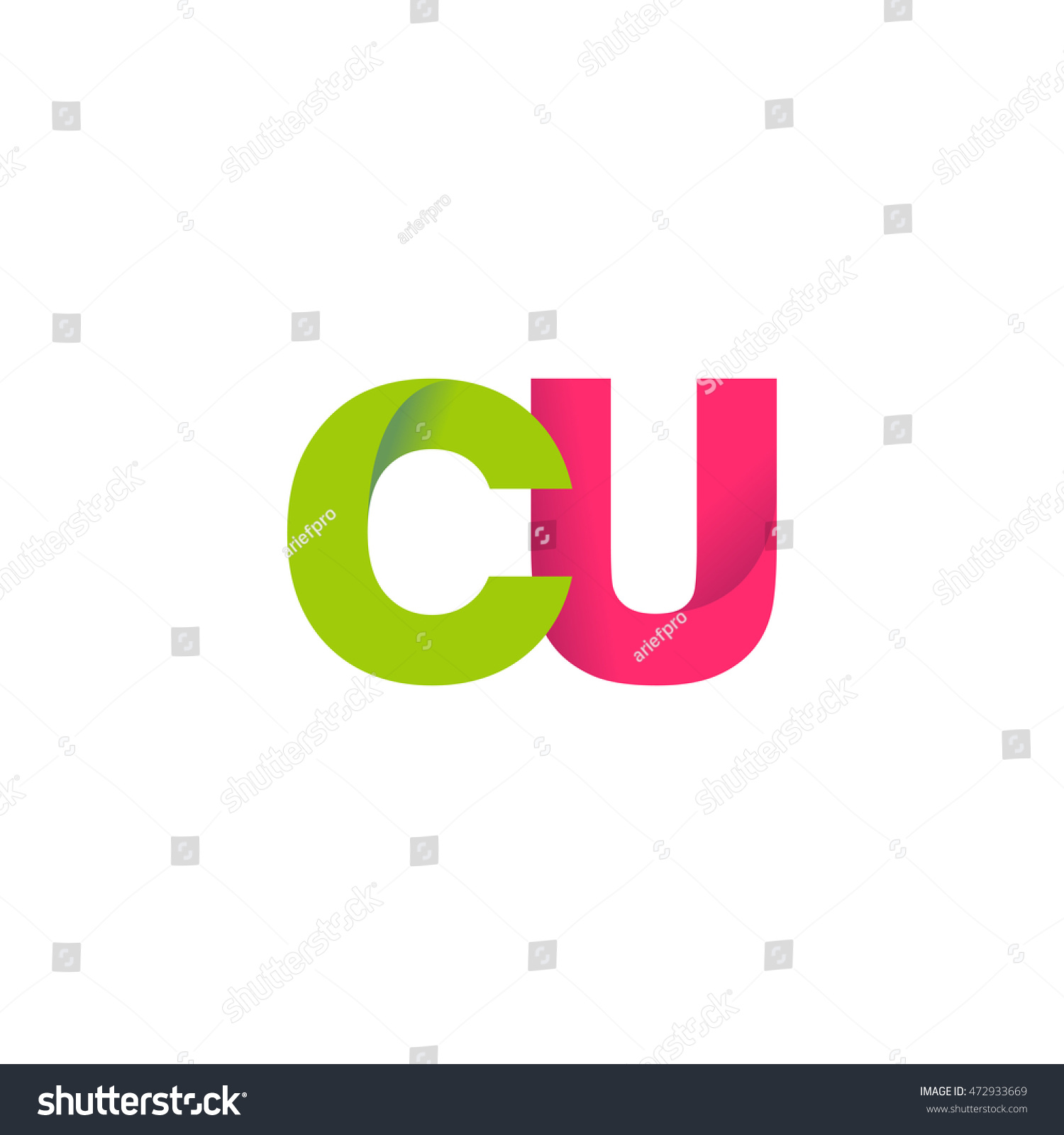 Initial Letters Cu Overlapping Fold Logo Green Royalty Free Stock