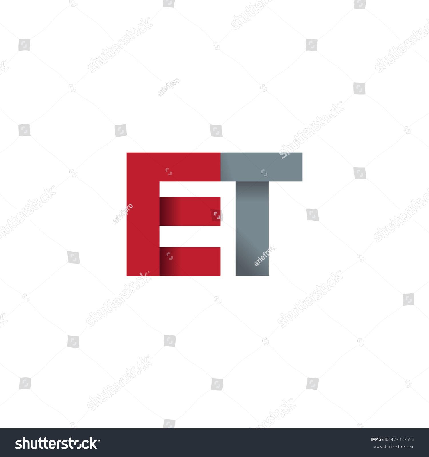 Initial Letters ET Overlapping Fold Logo Red Royalty Free Stock