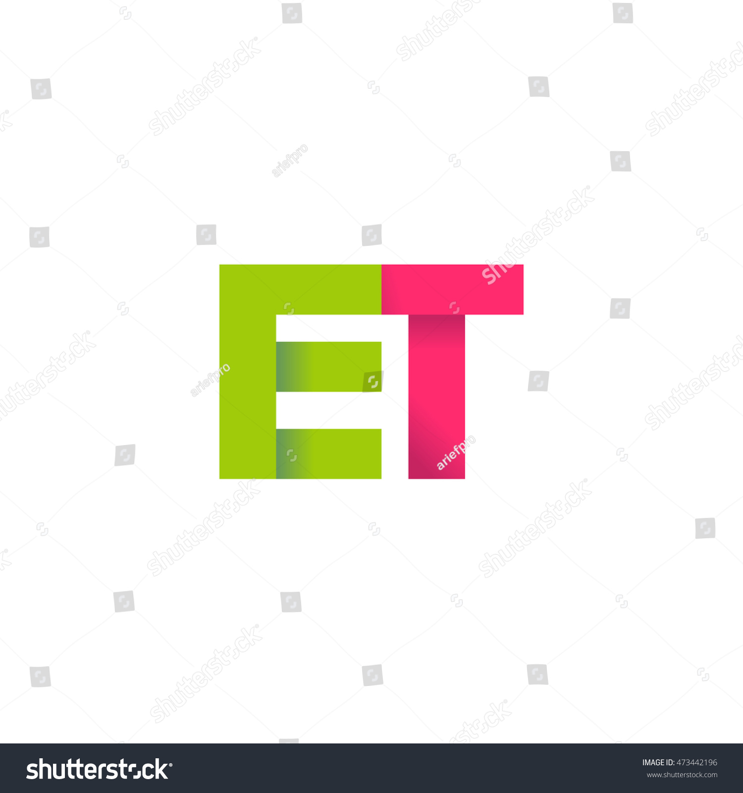 Initial Letters Et Overlapping Fold Logo Green Royalty Free Stock