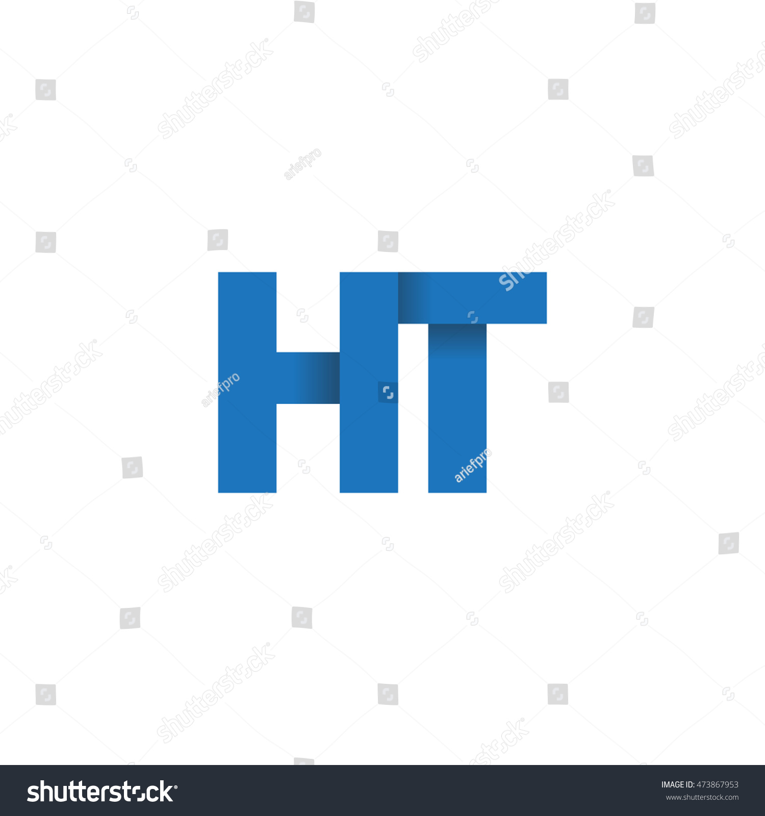 Initial Letters Ht Overlapping Fold Logo Blue Royalty Free Stock