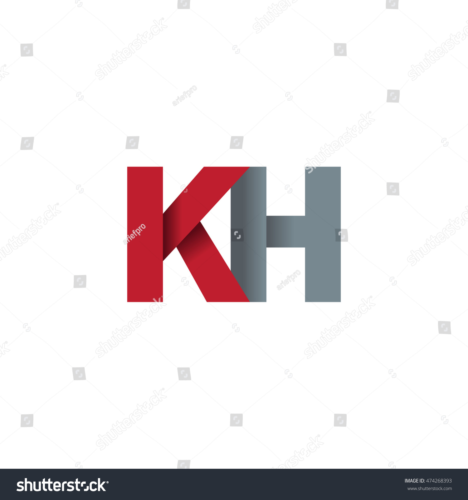 Initial Letters KH Overlapping Fold Logo Red Royalty Free Stock