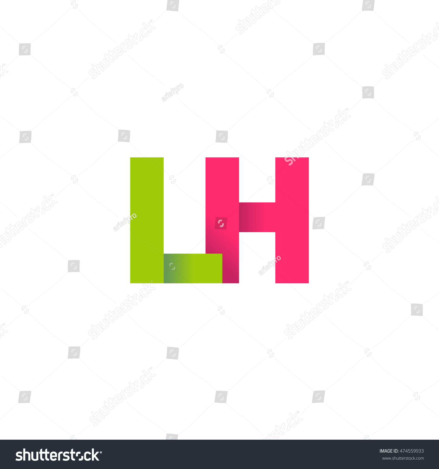 Initial Letters Lh Overlapping Fold Logo Green Royalty Free Stock