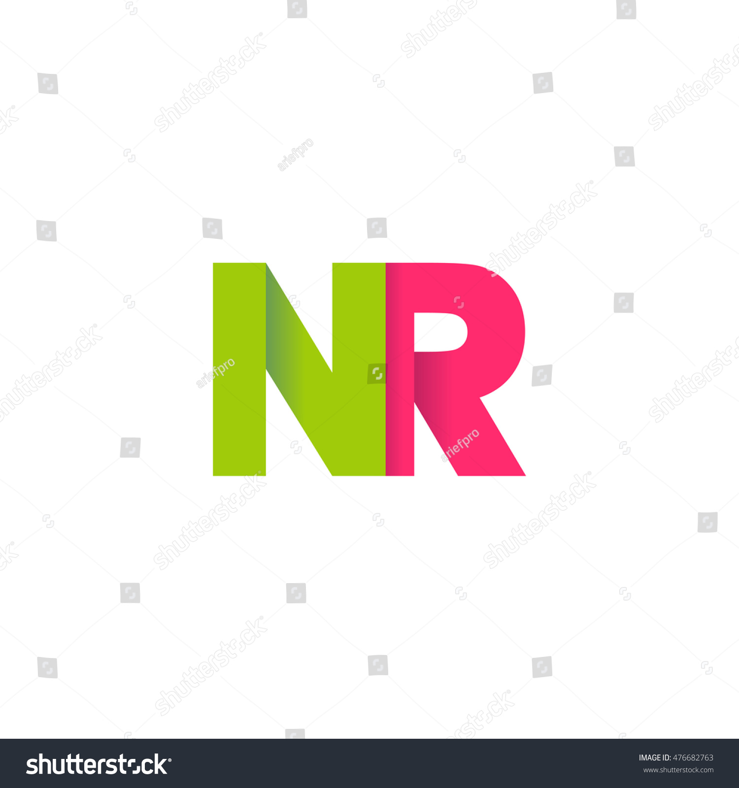 Initial Letters NR Overlapping Fold Logo Green Royalty Free Stock