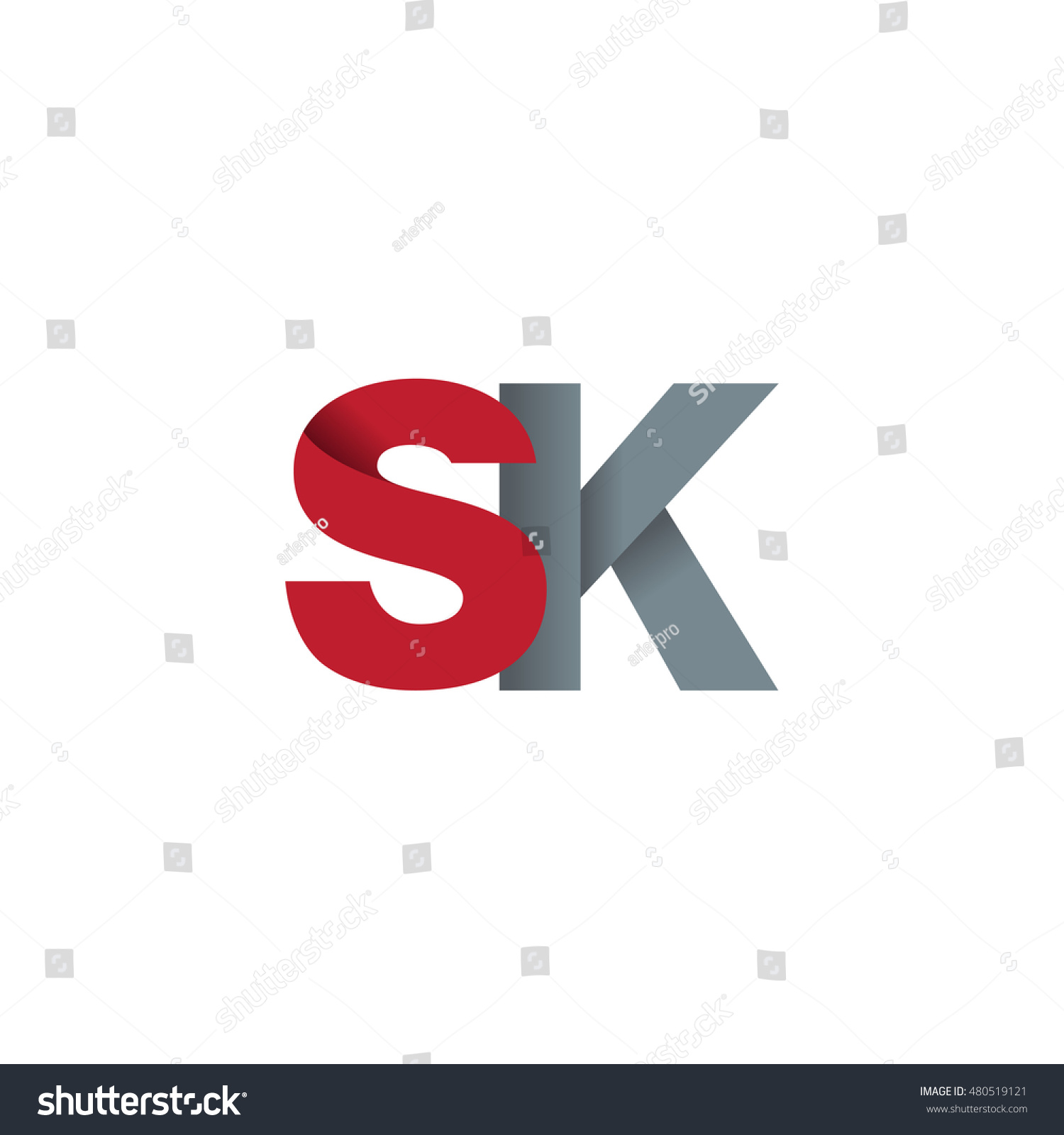 Initial Letters SK Overlapping Fold Logo Red Royalty Free Stock