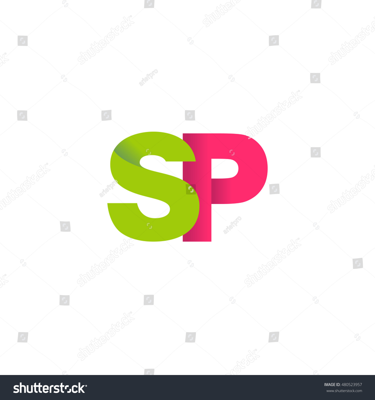 Initial Letters SP Overlapping Fold Logo Green Royalty Free Stock