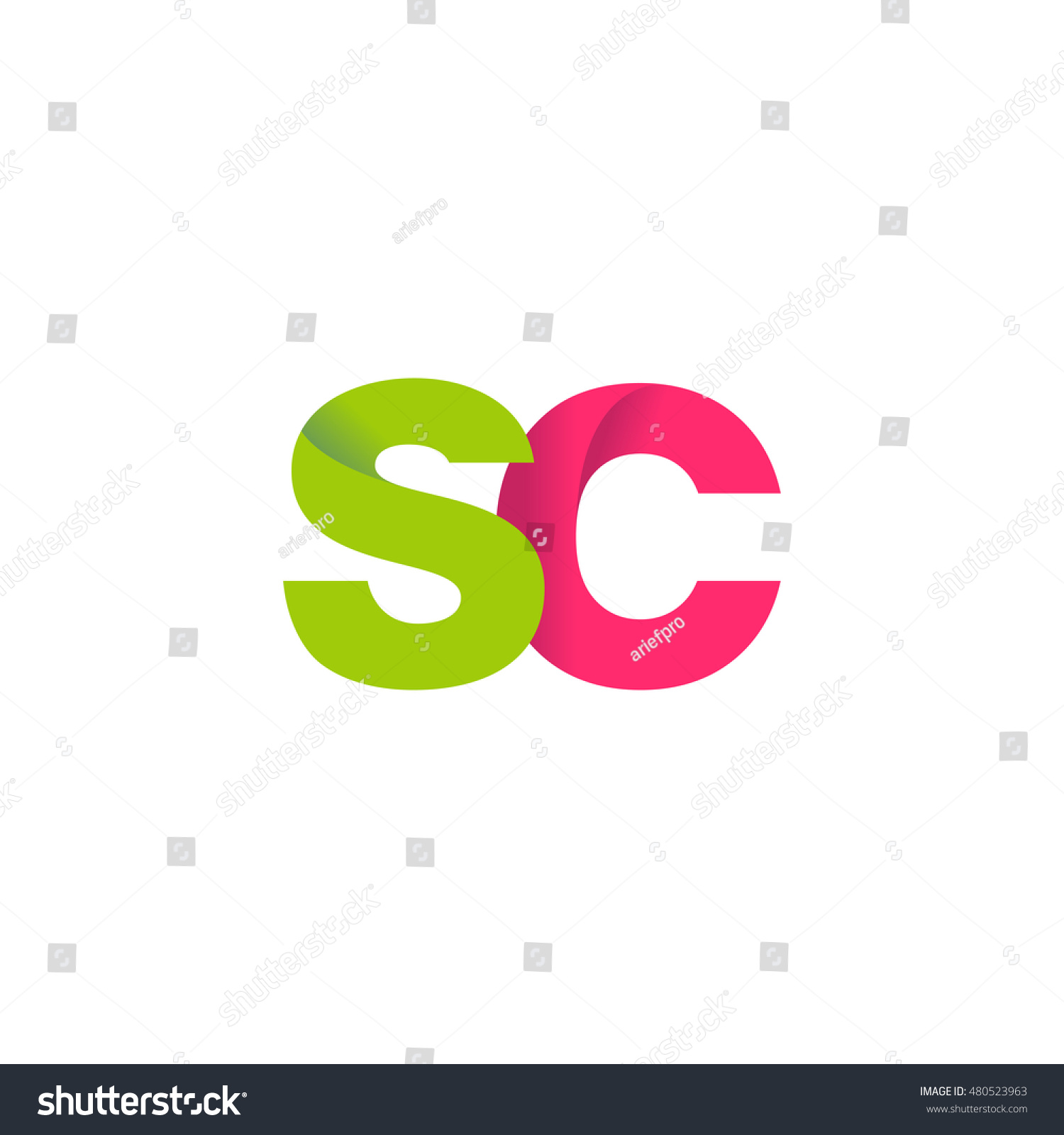 Initial Letters SC Overlapping Fold Logo Green Royalty Free Stock