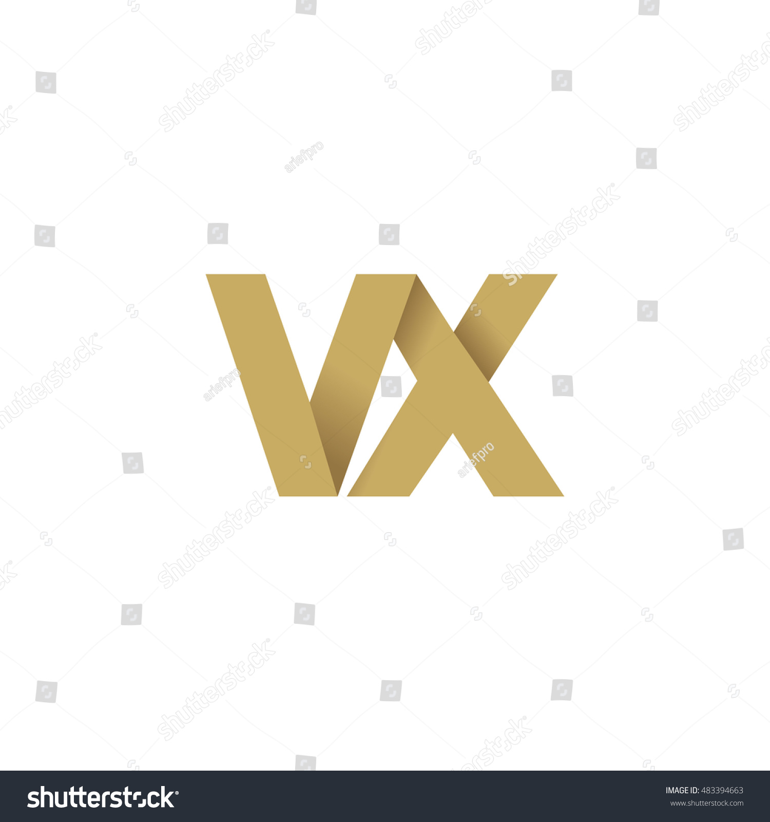 Initial Letters Vx Overlapping Fold Logo Brown Royalty Free Stock