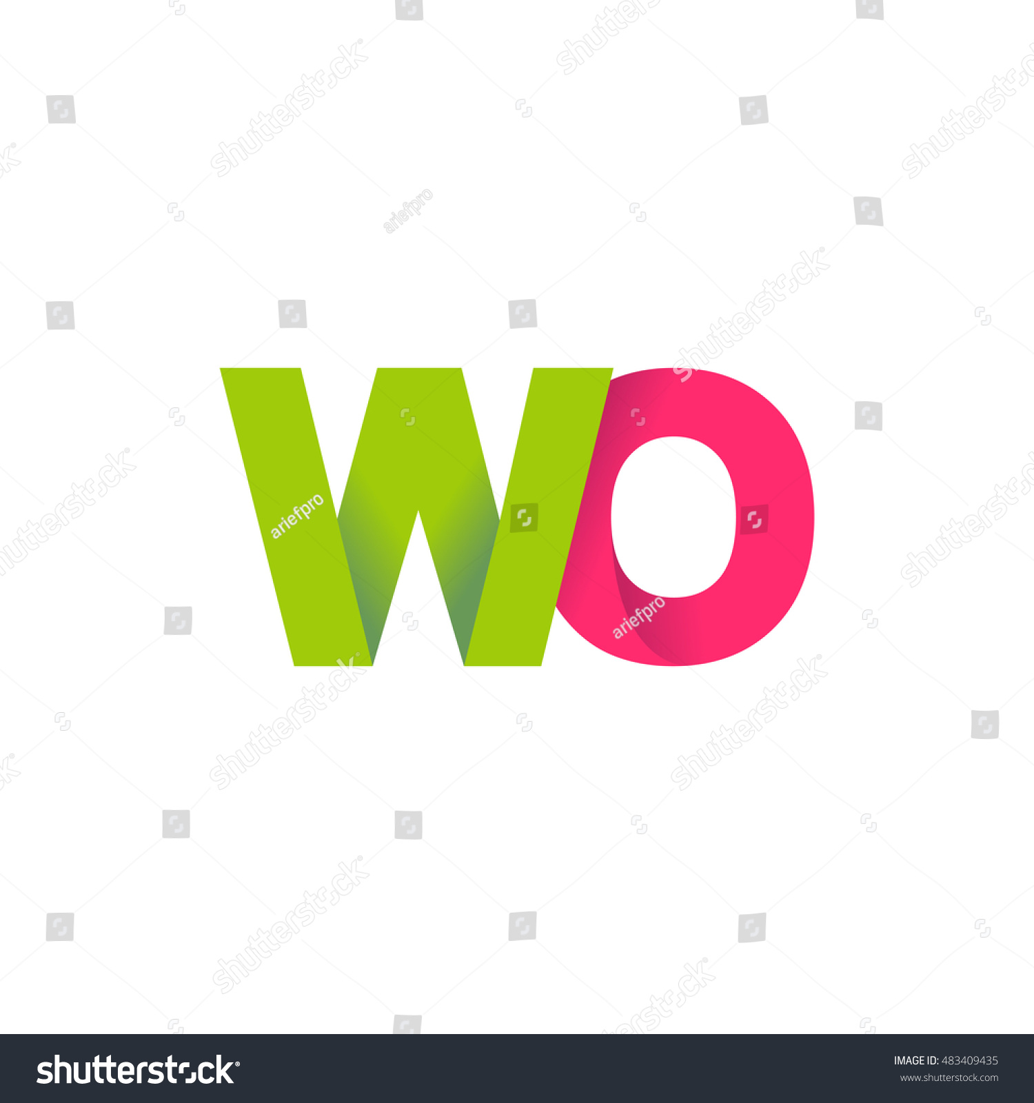 Initial Letters Wo Overlapping Fold Logo Green Royalty Free Stock