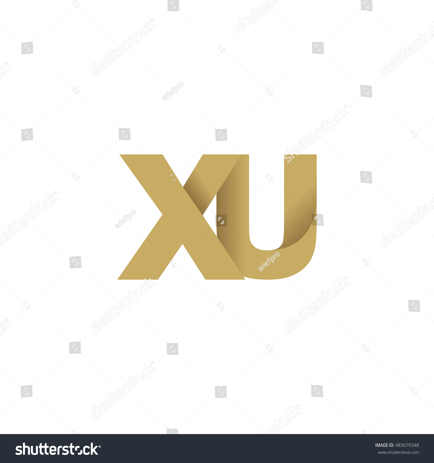 Initial Letters XU Overlapping Fold Logo Brown Royalty Free Stock