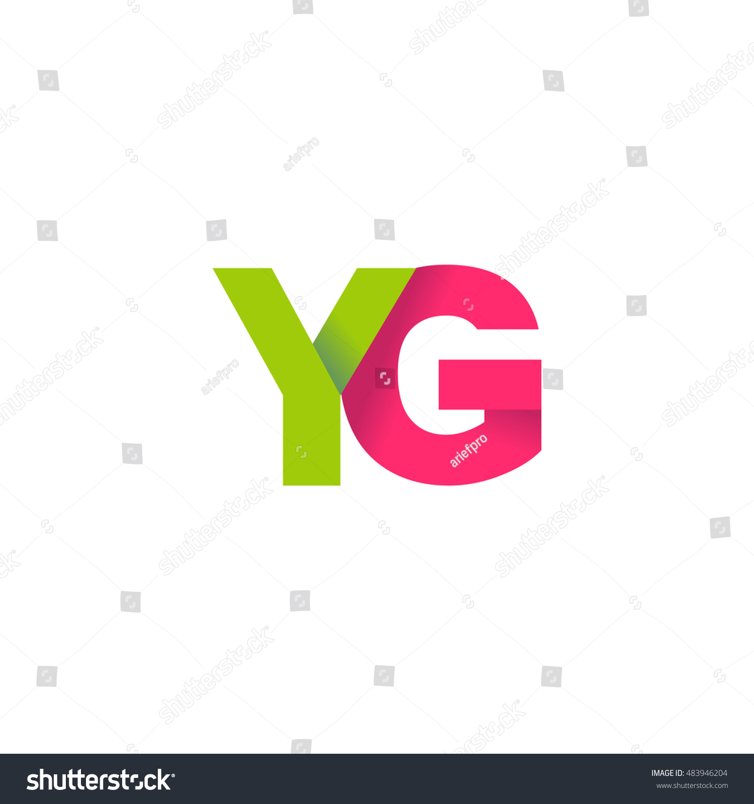 Initial Letters YG Overlapping Fold Logo Green Royalty Free Stock