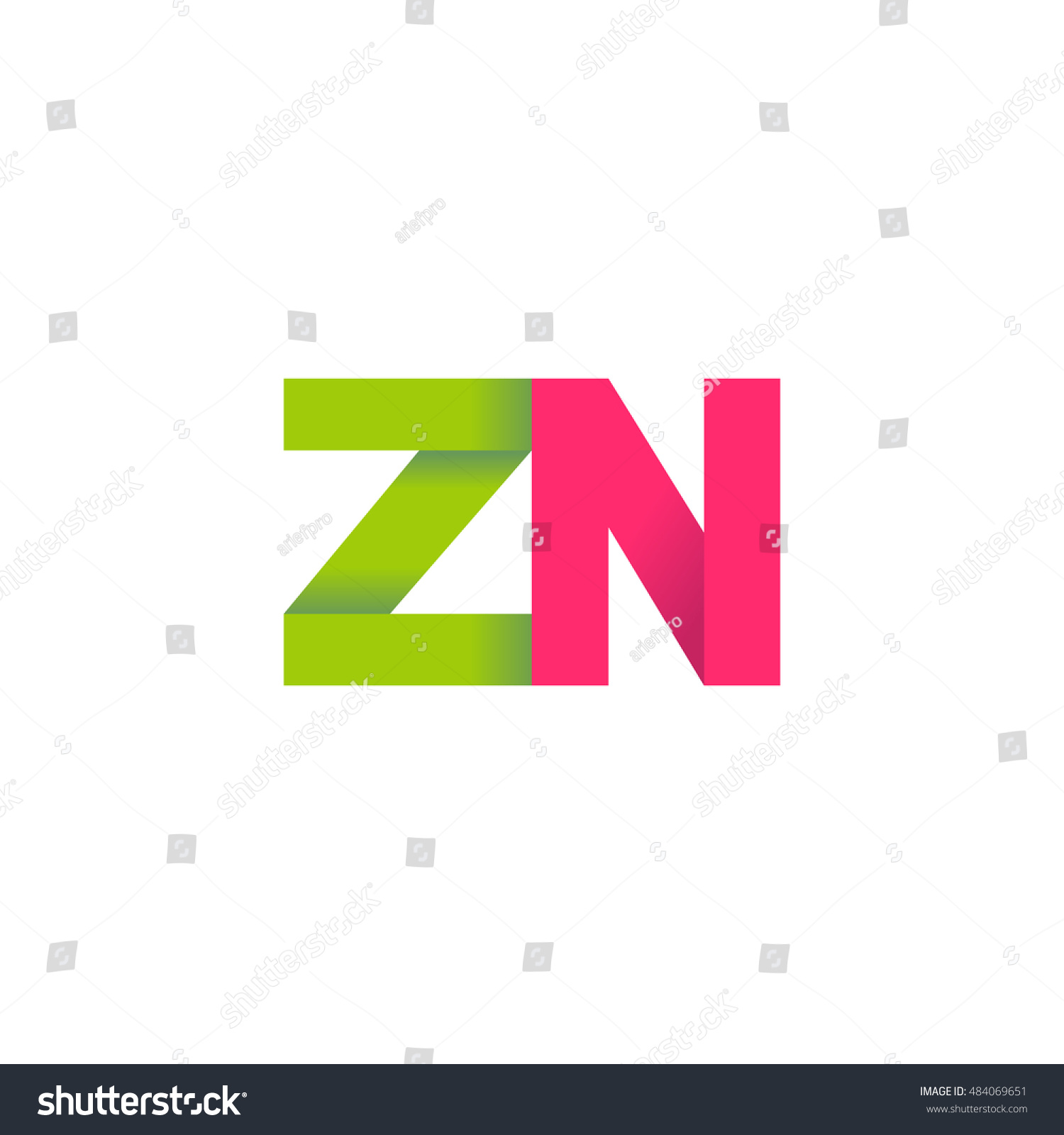 Initial Letters ZN Overlapping Fold Logo Green Royalty Free Stock