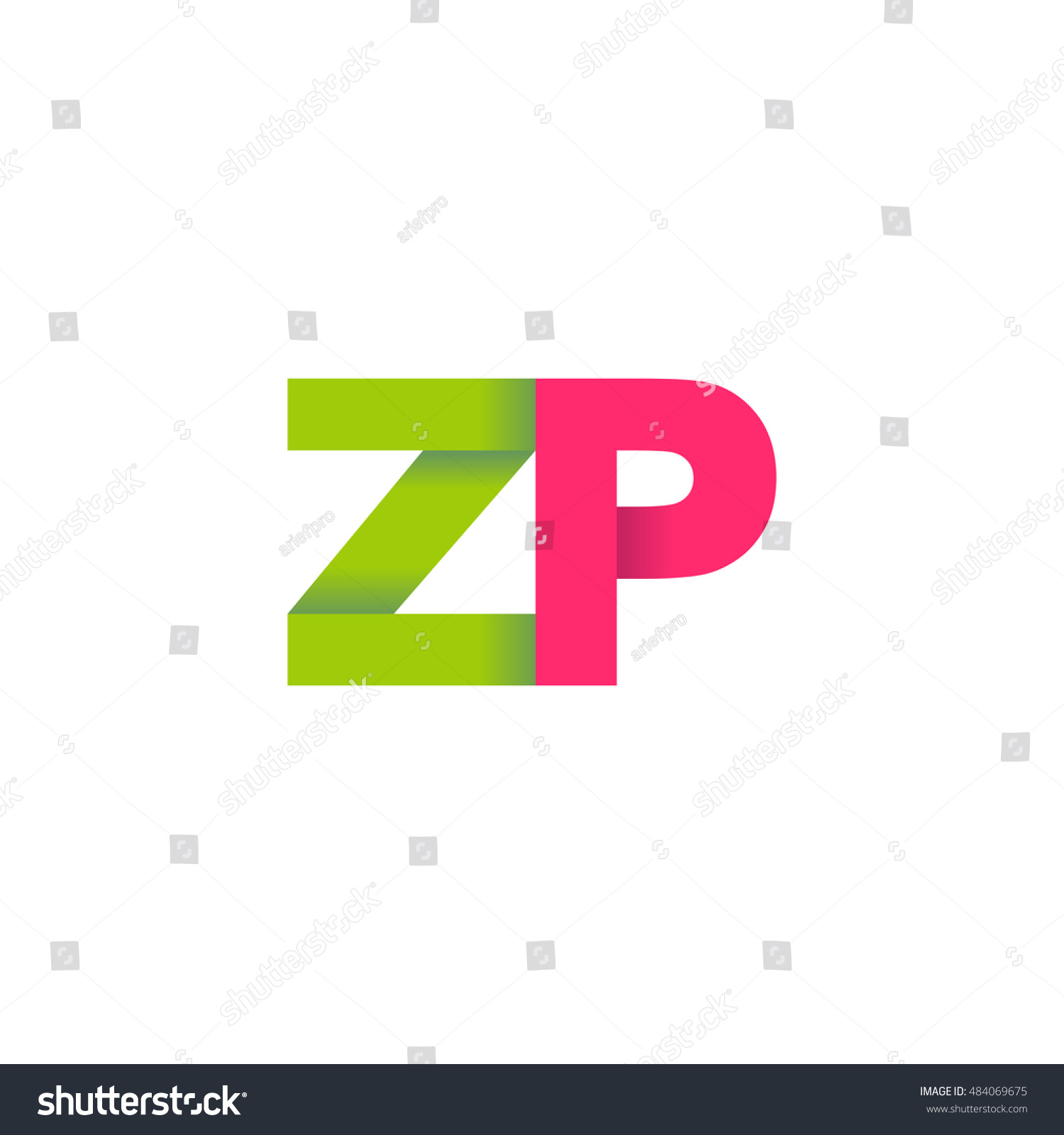 Initial Letters Zp Overlapping Fold Logo Green Royalty Free Stock