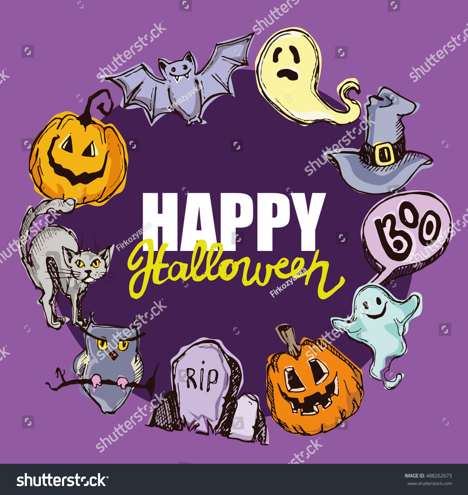 Halloween Hand Drawn Characters And Attributes Royalty Free Stock