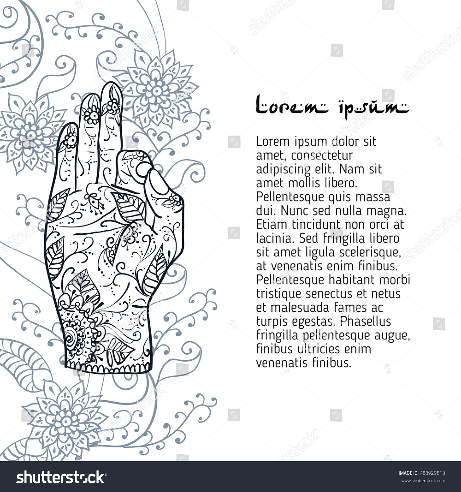 Element Yoga Jnana Mudra Hands With Mehndi Royalty Free Stock Vector