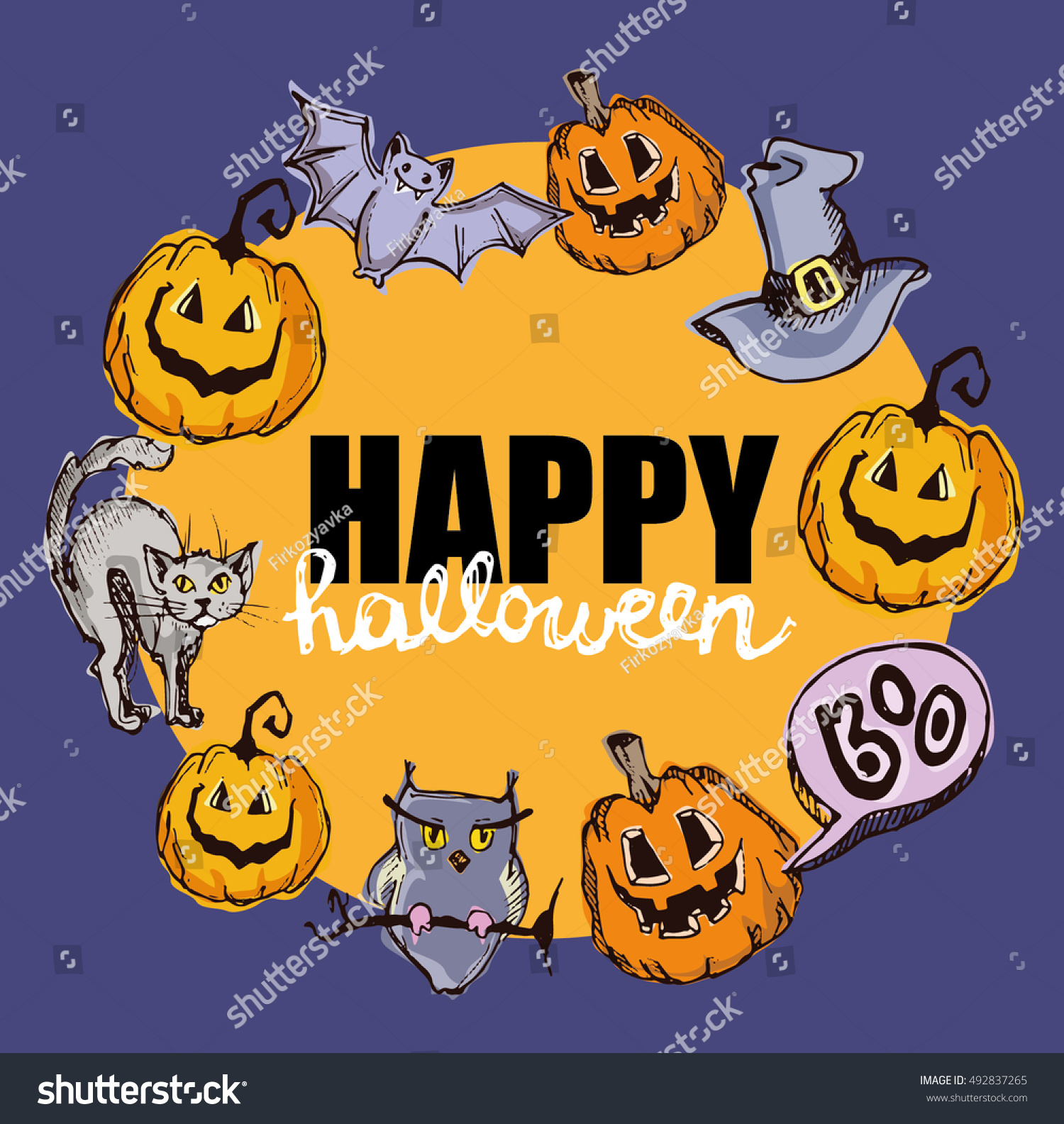 Halloween Hand Drawn Characters And Attributes Royalty Free Stock