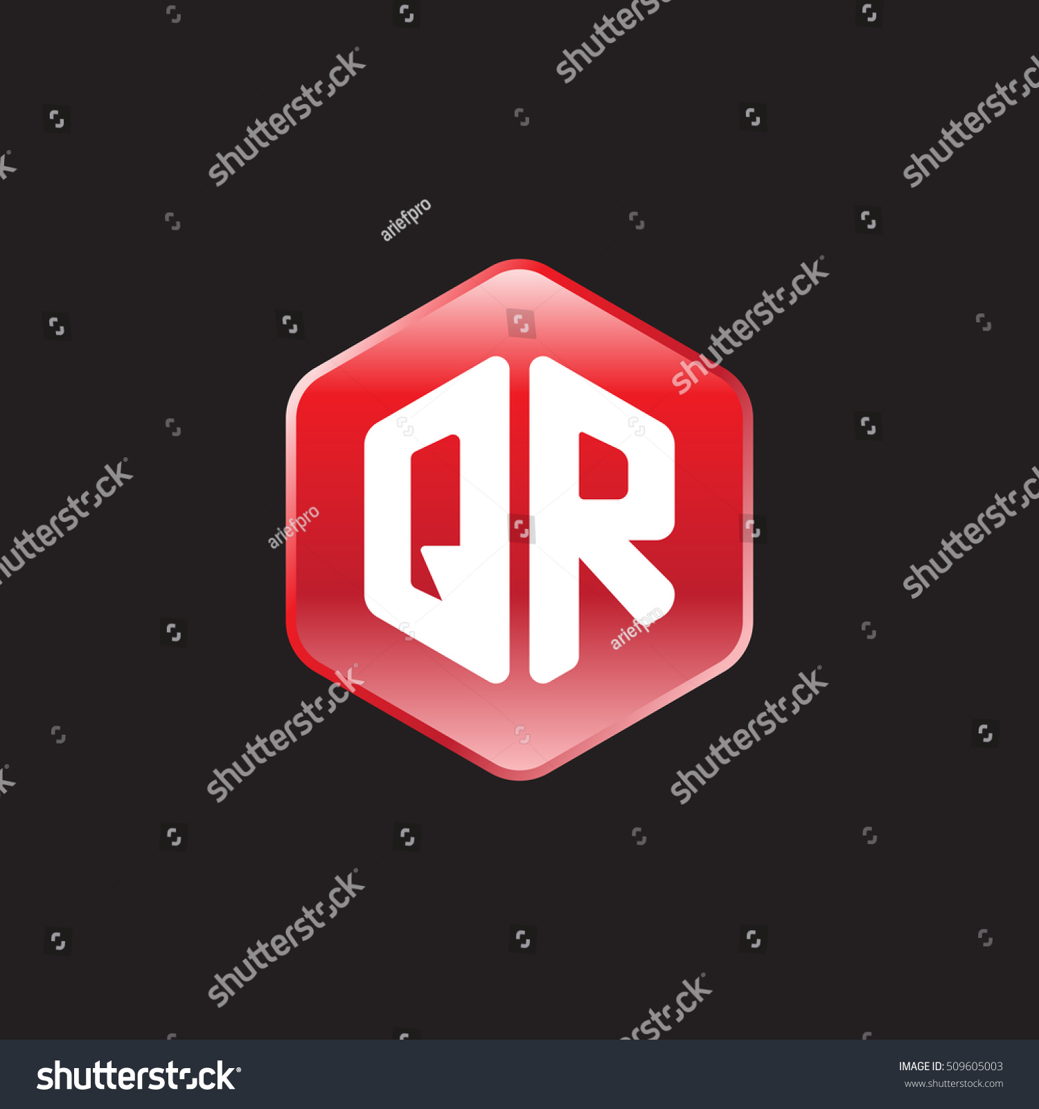 Initial Letters QR Rounded Hexagon Shape Red Royalty Free Stock