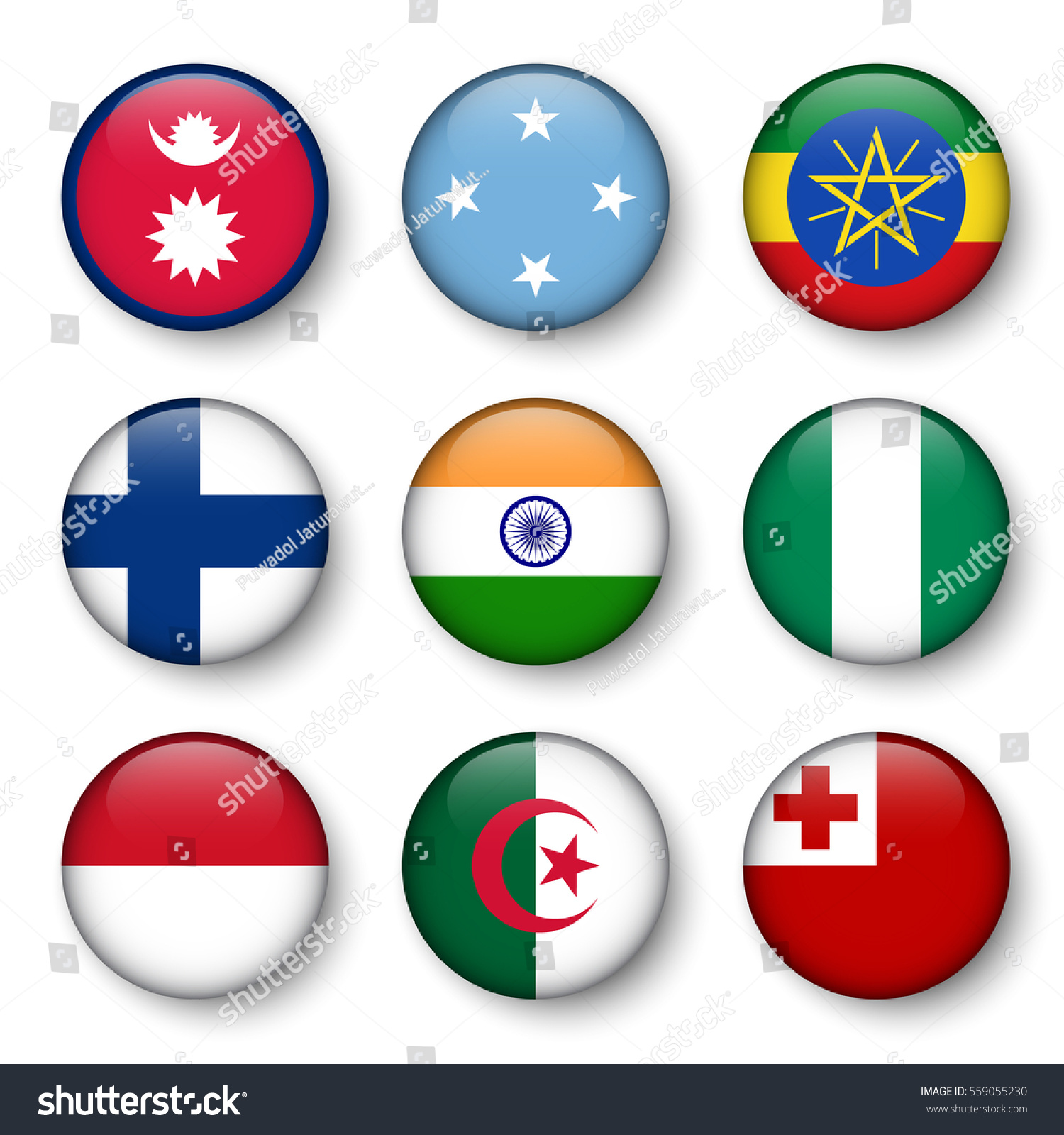 Set Of World Flags Round Badges Nepal Royalty Free Stock Vector