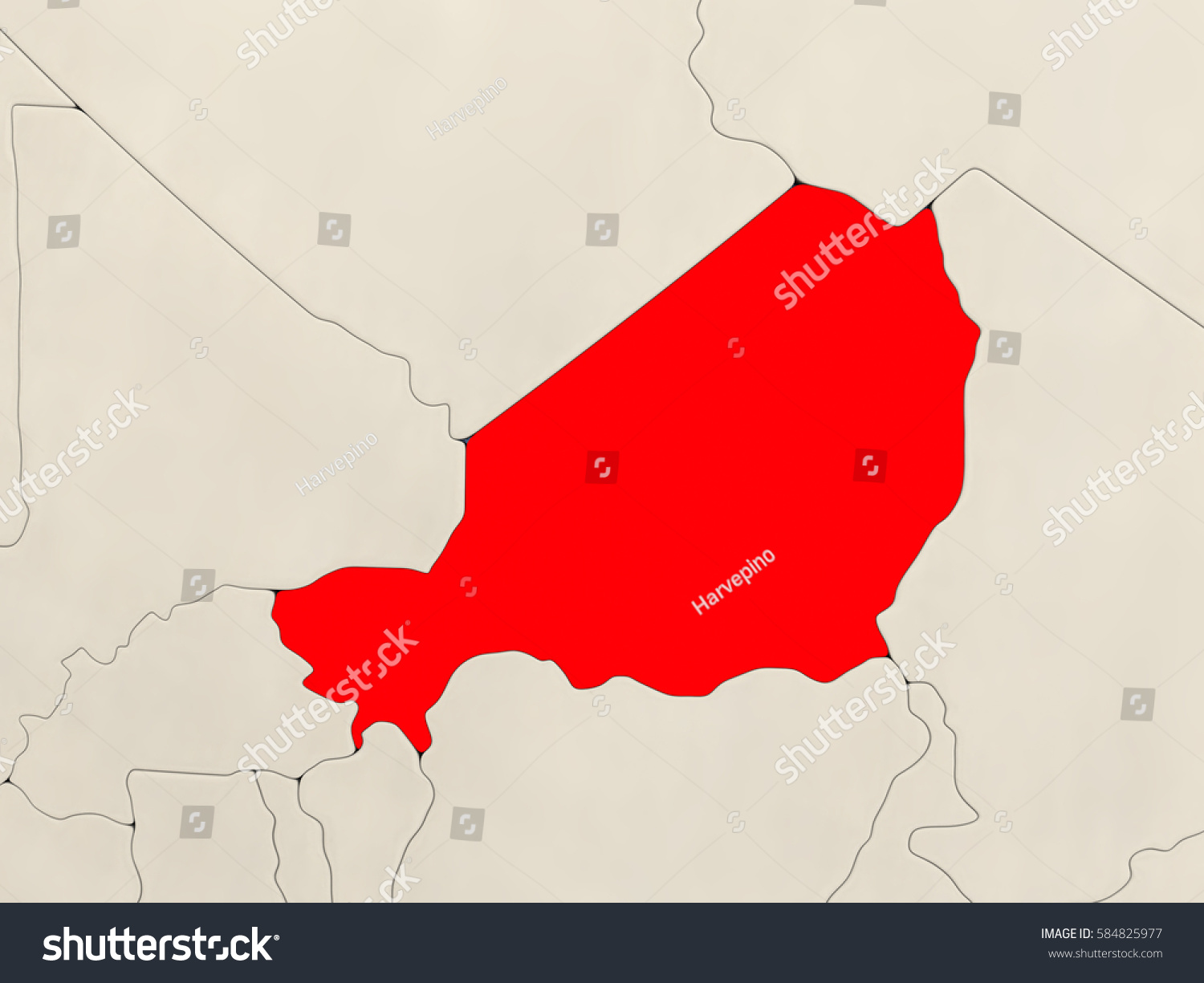 Niger In Red On Political Map With Watery Oceans Royalty Free Stock