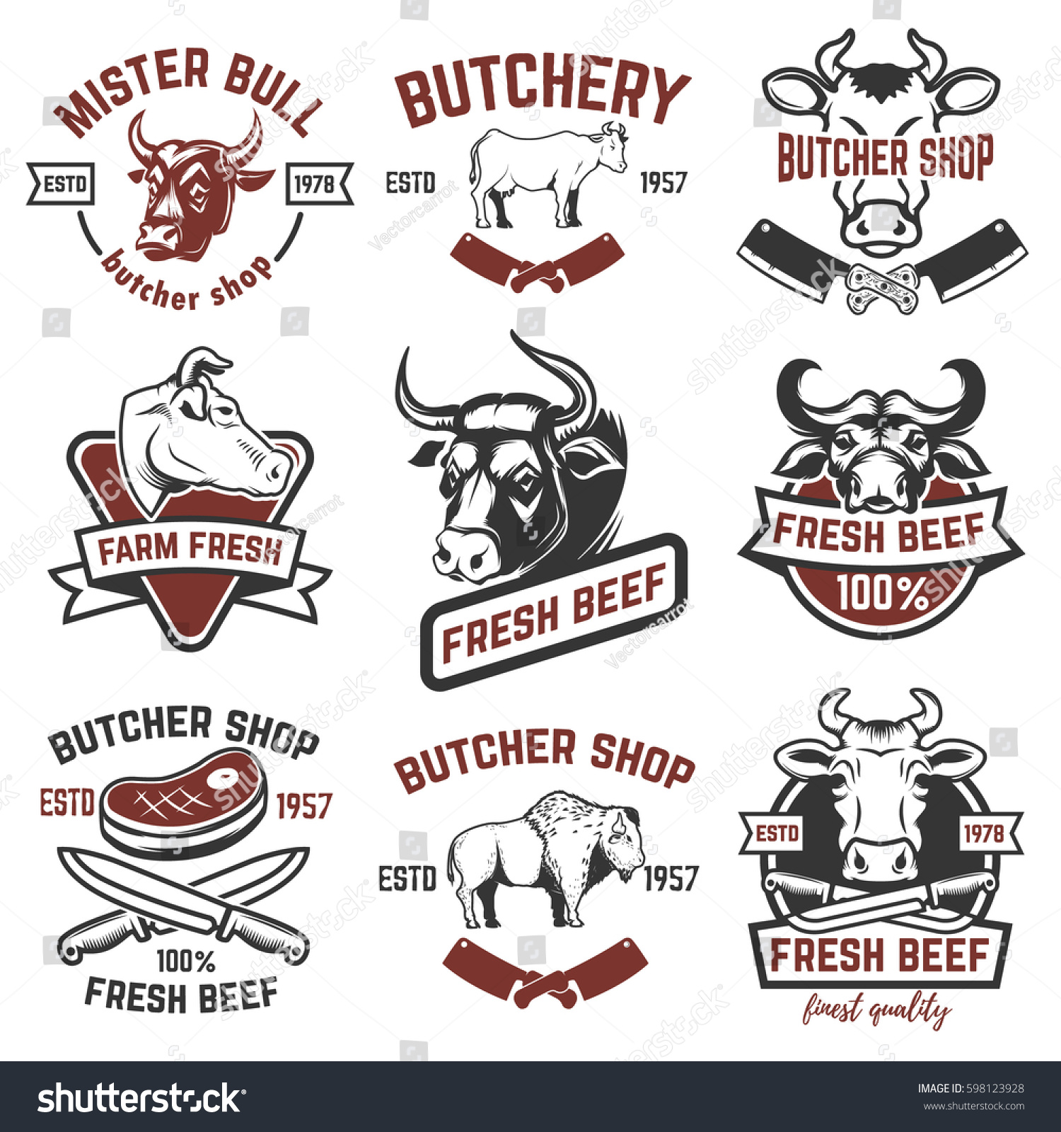 Set Of Fresh Beef Labels Isolated On White Royalty Free Stock Vector