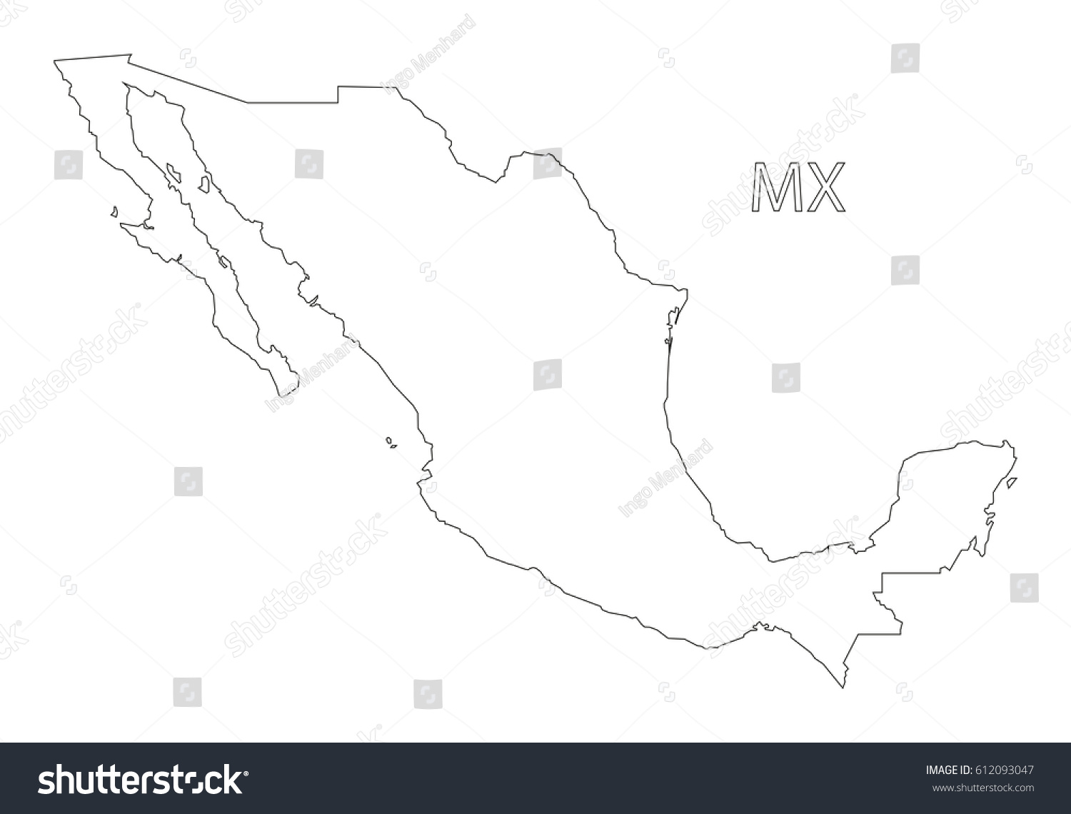 Mexico Outline Silhouette Map Illustration Royalty Free Stock Vector