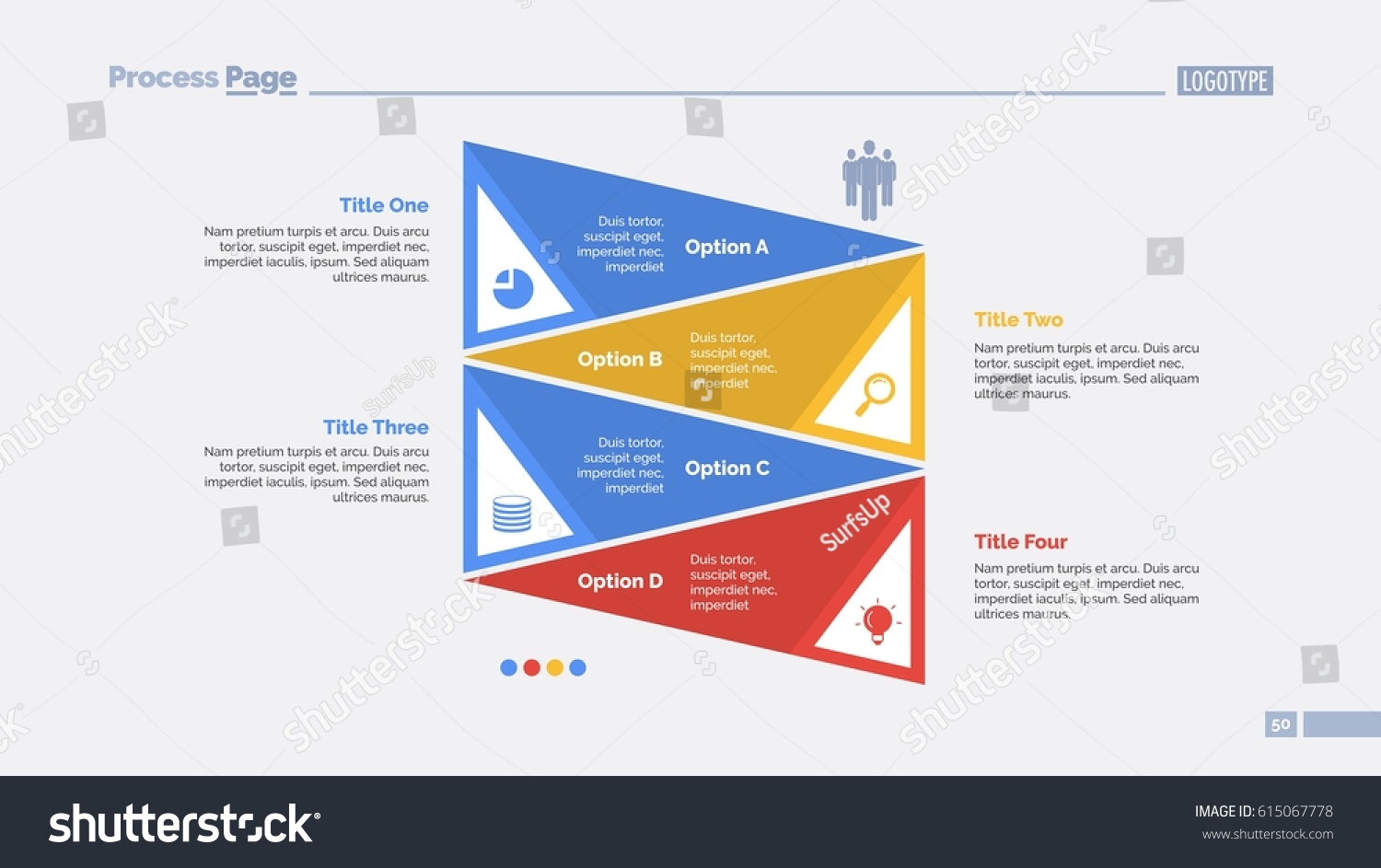 Four Triangles Strategy Slide Template Royalty Free Stock Vector