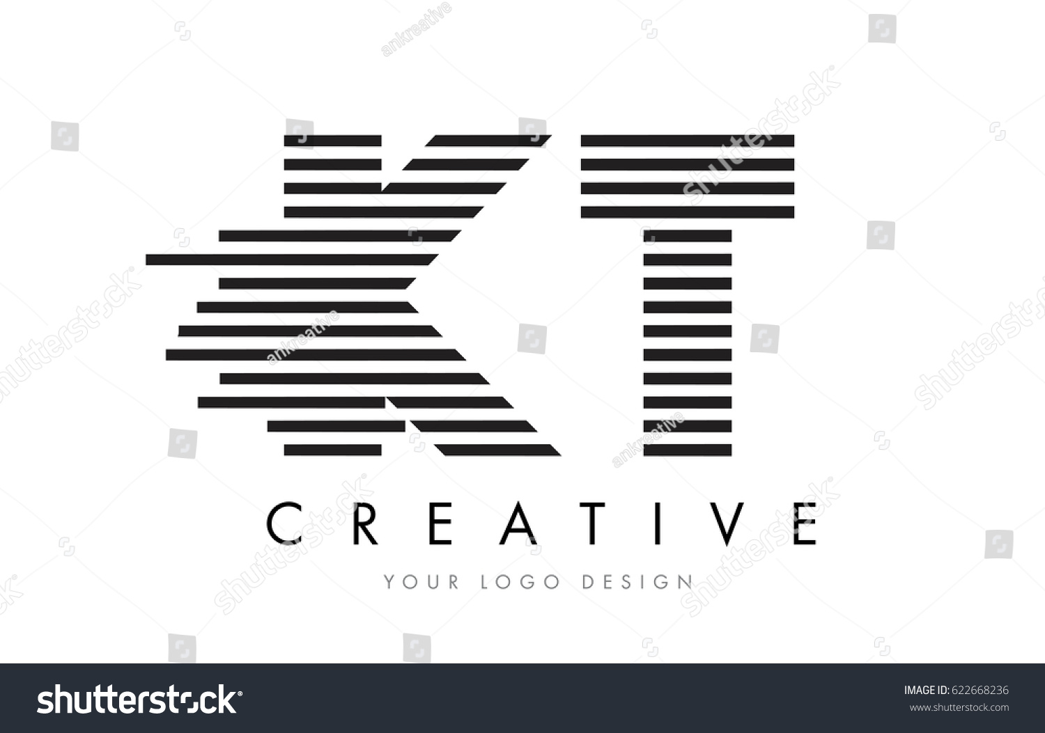 KT K T Zebra Letter Logo Design With Black And Royalty Free Stock