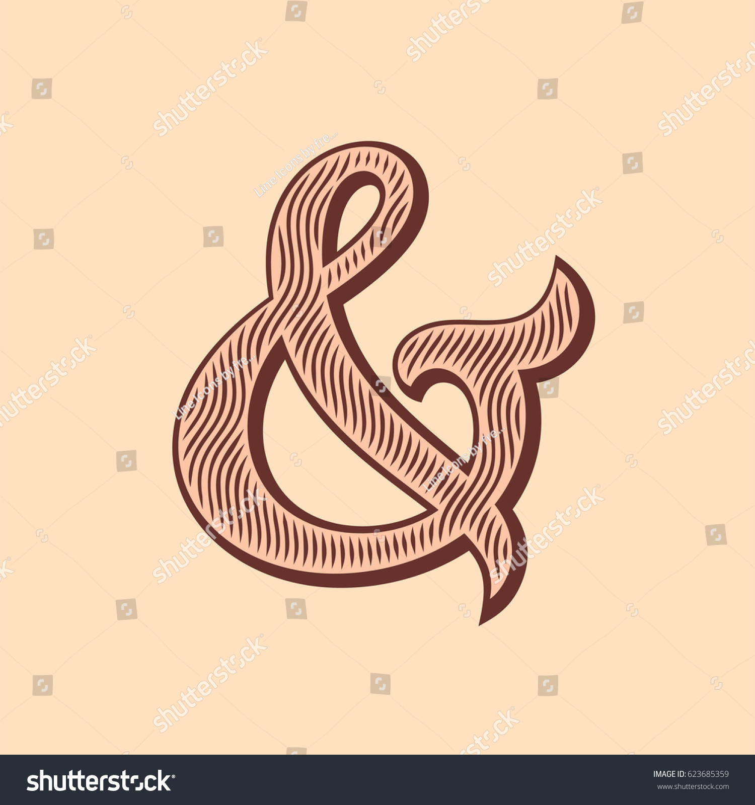 Ampersand Symbol With Natural Wood Texture Royalty Free Stock Vector