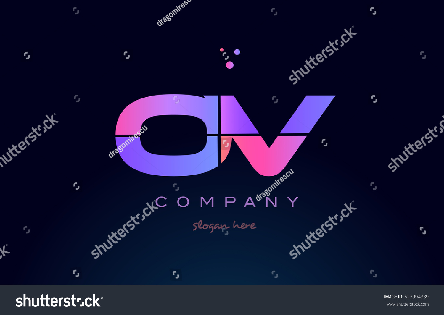 Ov O V Creative Color Blue Background Pink Royalty Free Stock Vector