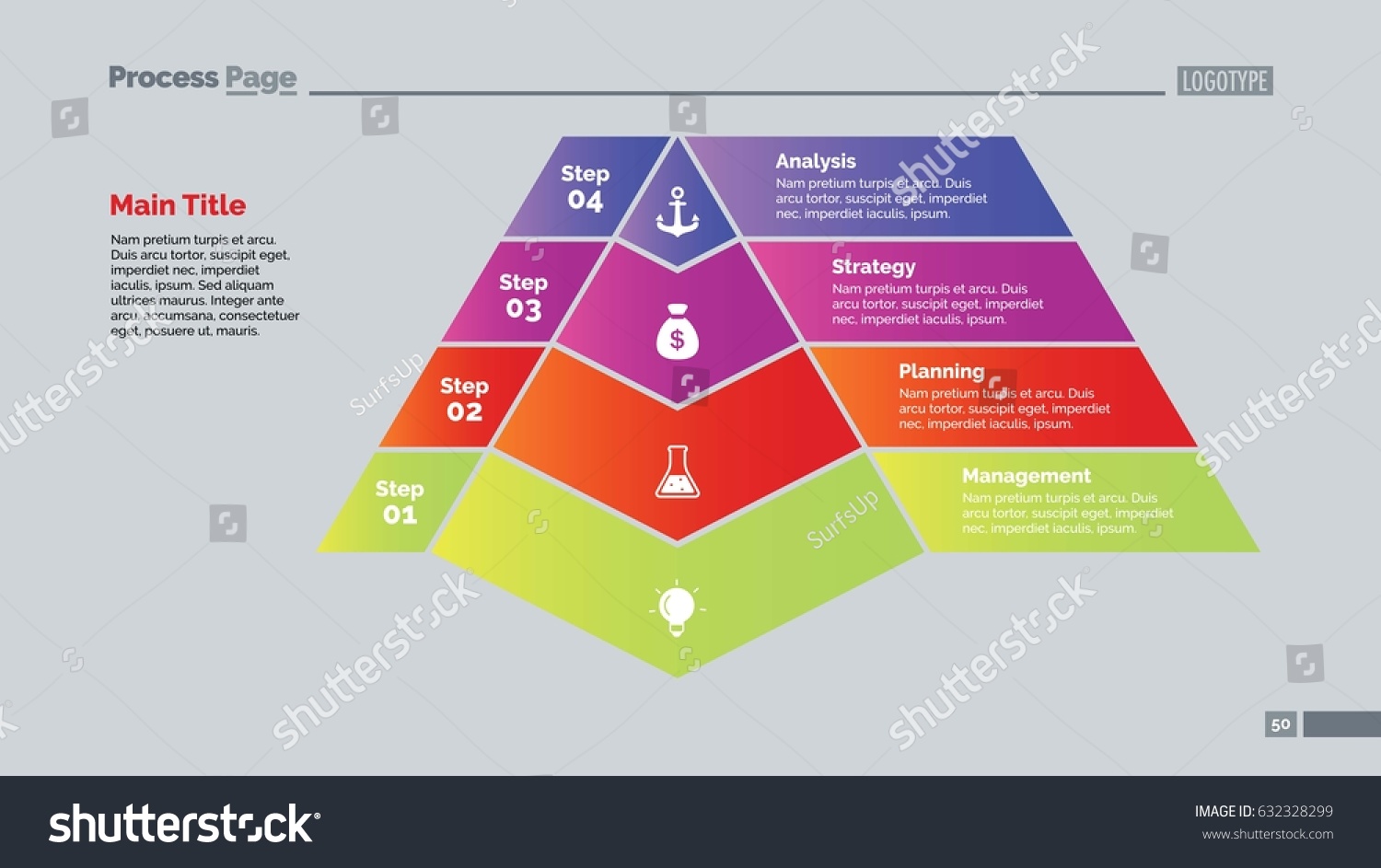 Four Steps Pyramid Slide Template Royalty Free Stock Vector