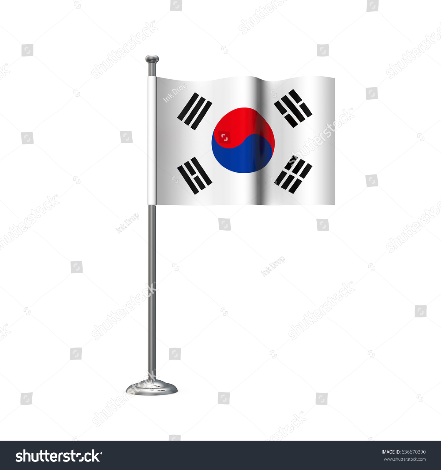 South Korea Flag On A Chrome Flag Pole D Royalty Free Stock Photo