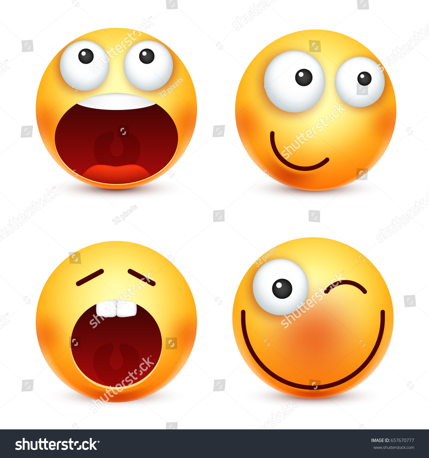 Smiley Emoticons Set Yellow Face With Emotions Royalty Free Stock