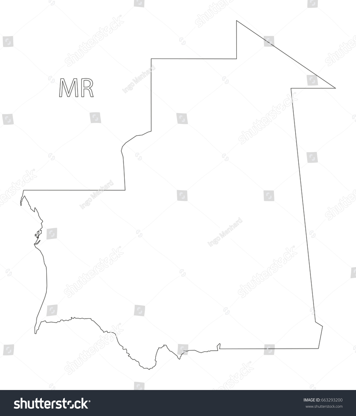 Mauritania Outline Silhouette Map Illustration Royalty Free Stock