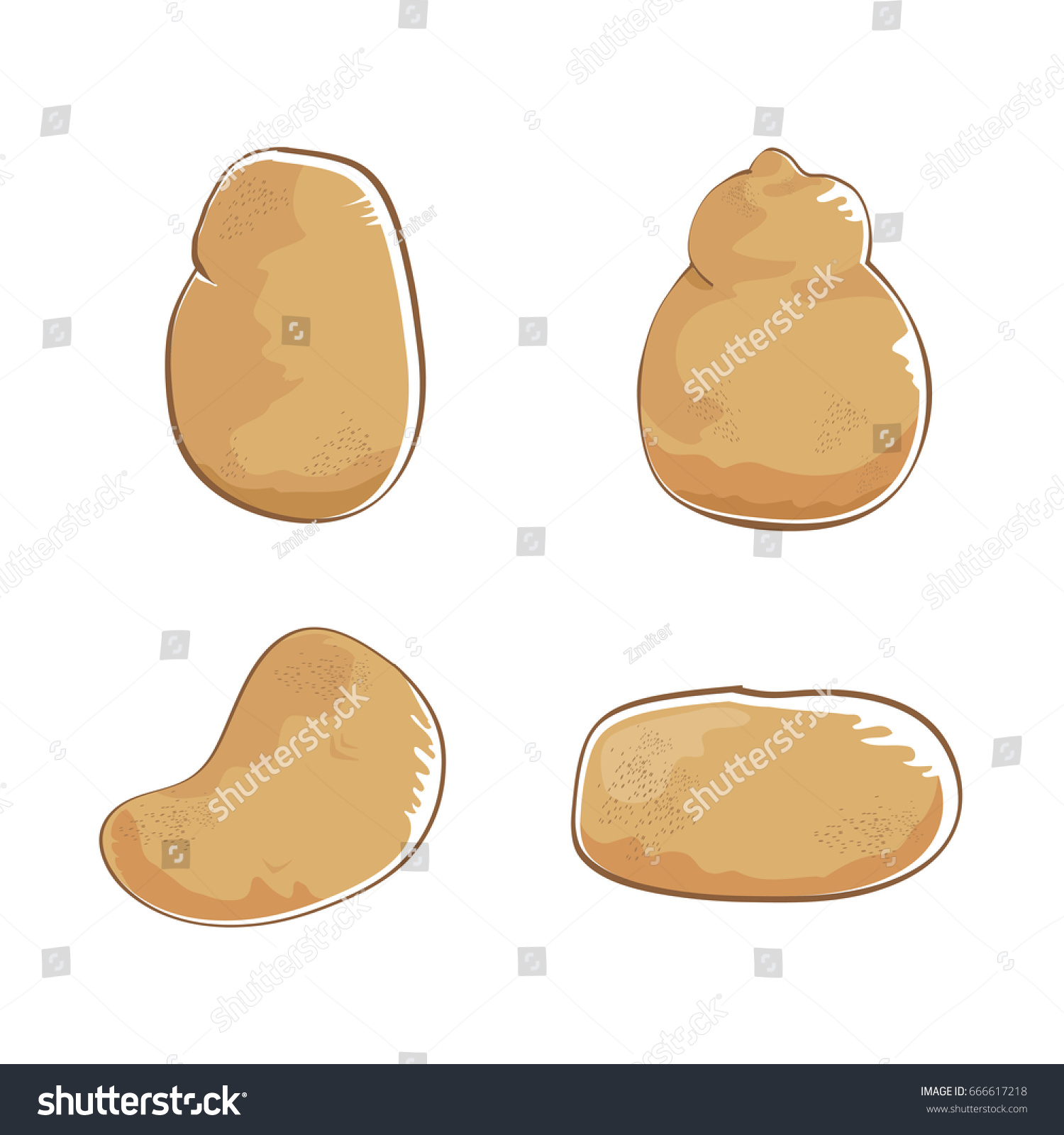 Vector Funny Cartoon Cute Brown Potatoes Set Royalty Free Stock