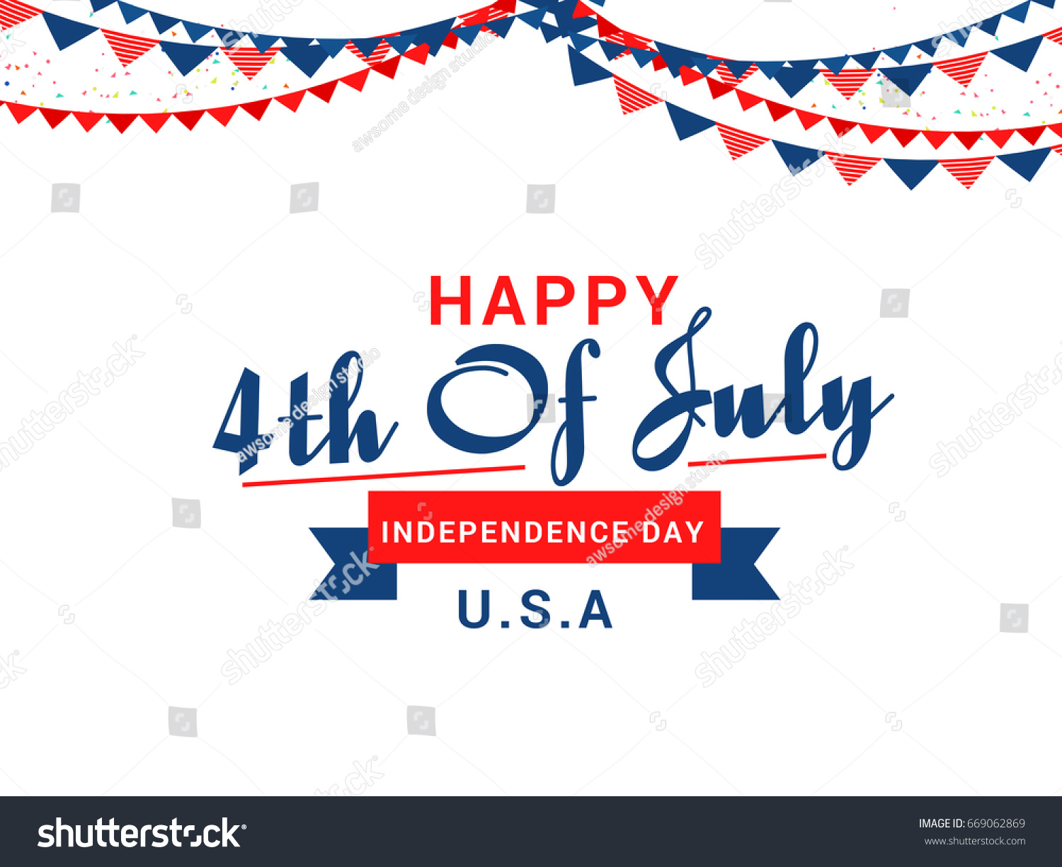 Happy 4th Of July USA Independence Day Text Royalty Free Stock Vector