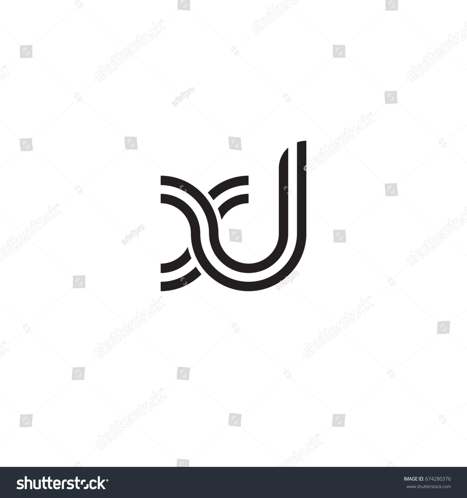 Initial Letter Xl Linked Outline Rounded Royalty Free Stock Vector