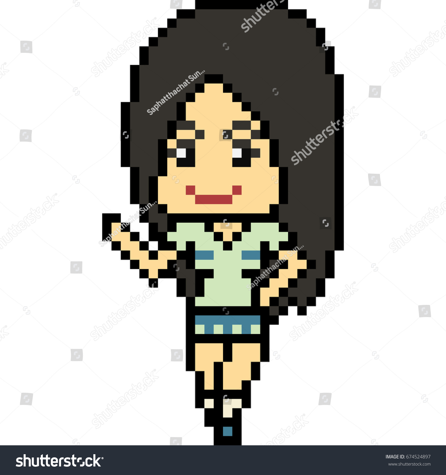 Vector Pixel Art Cartoon Woman Pose Isolated Royalty Free Stock