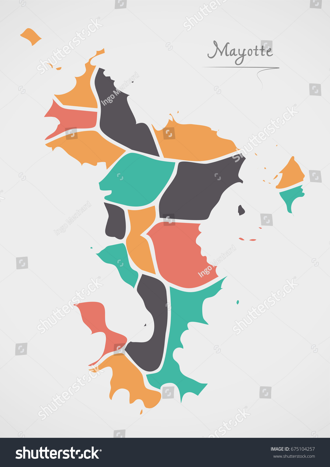 Mayotte Map With States And Modern Round Shapes Royalty Free Stock