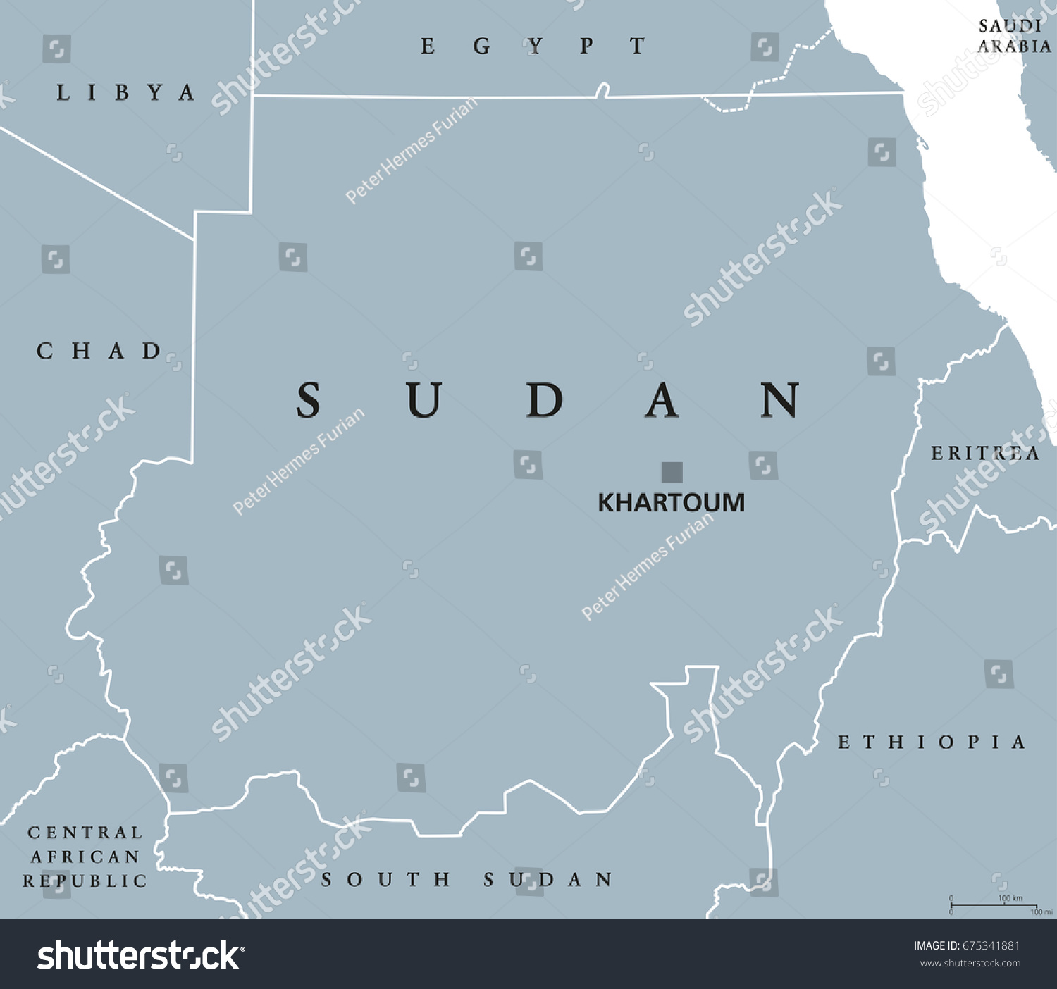 Sudan Political Map With Capital Khartoum And Royalty Free Stock