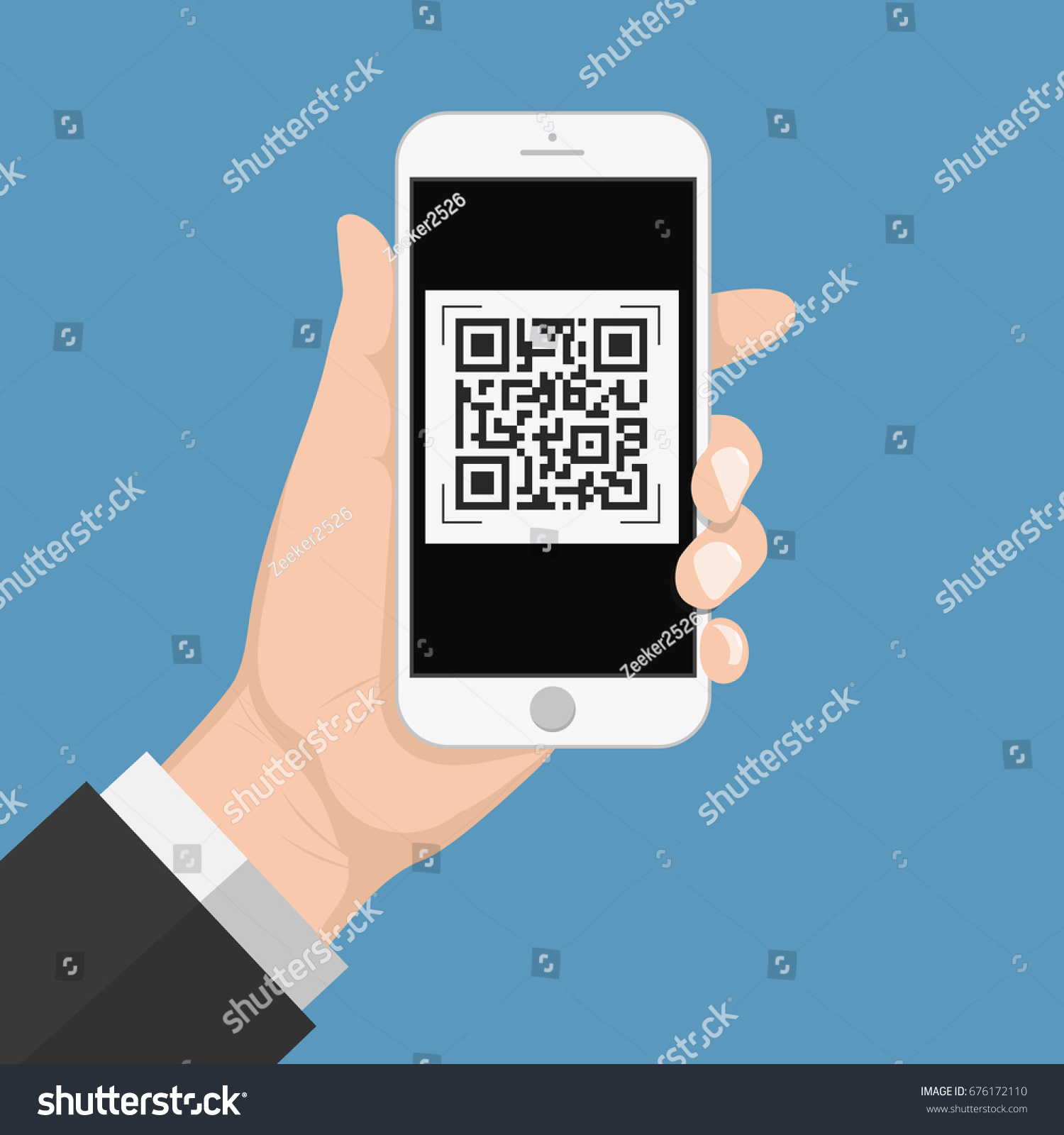 Human Hand Holding Smart Phone With Qr Code On Royalty Free Stock