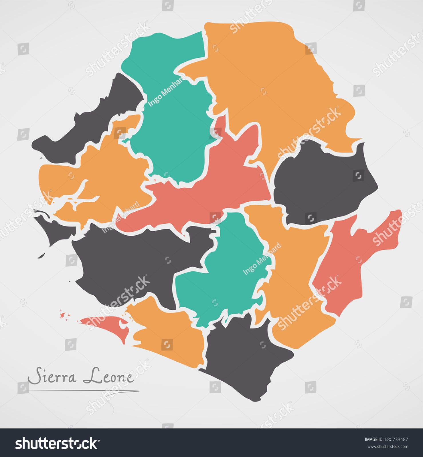 Sierra Leone Map With States And Modern Round Royalty Free Stock