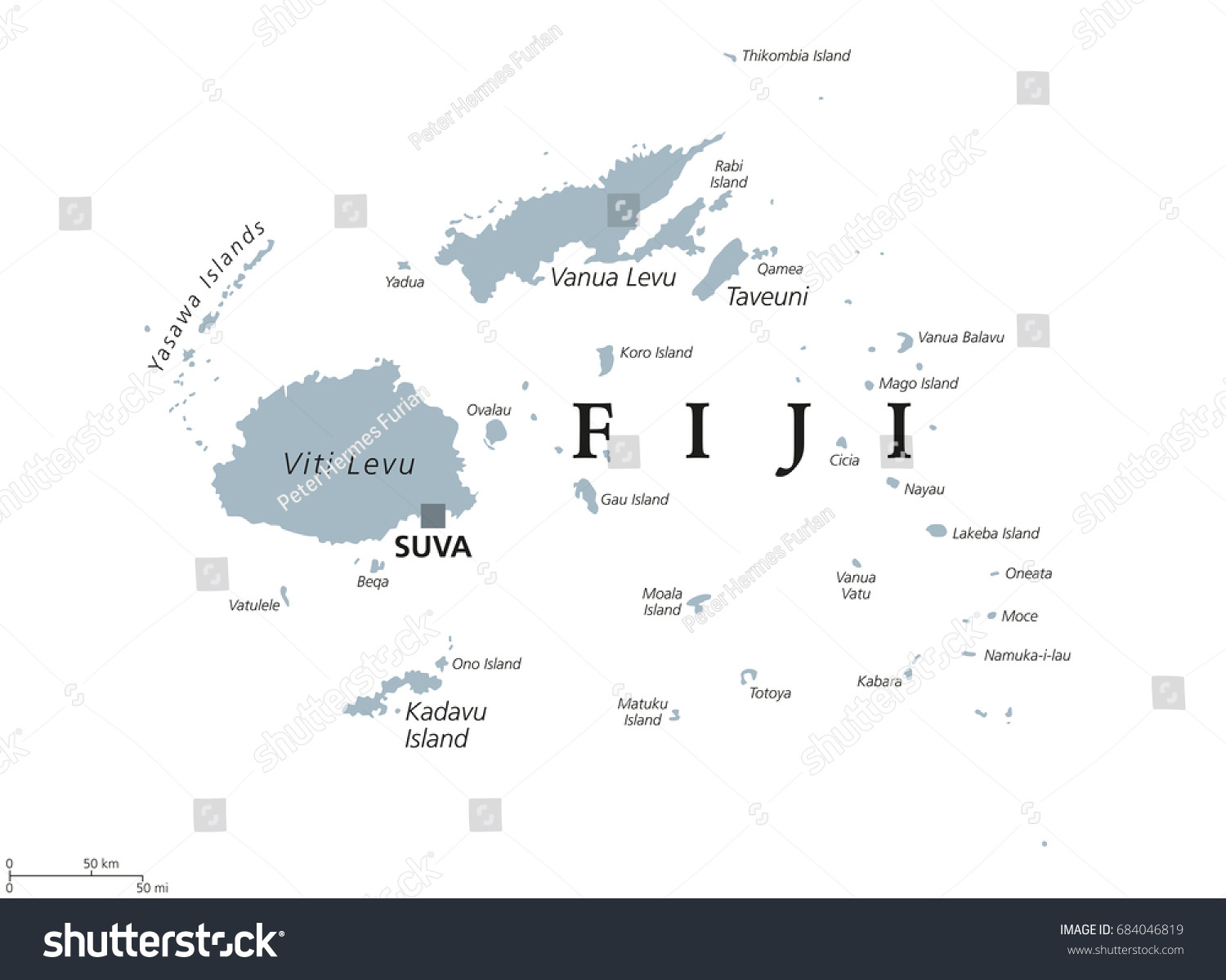 Fiji Political Map With Capital Suva Republic Royalty Free Stock