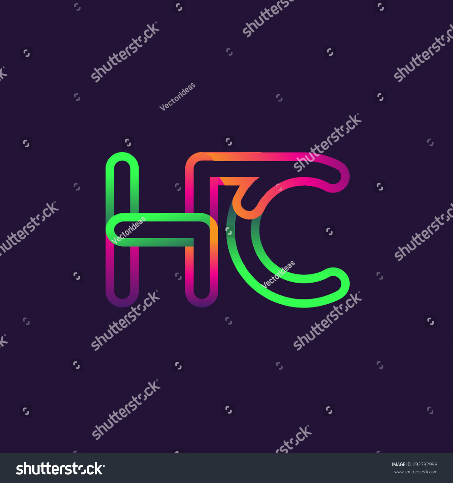 Initial Logo Letter HC Linked Outline Rounded Royalty Free Stock