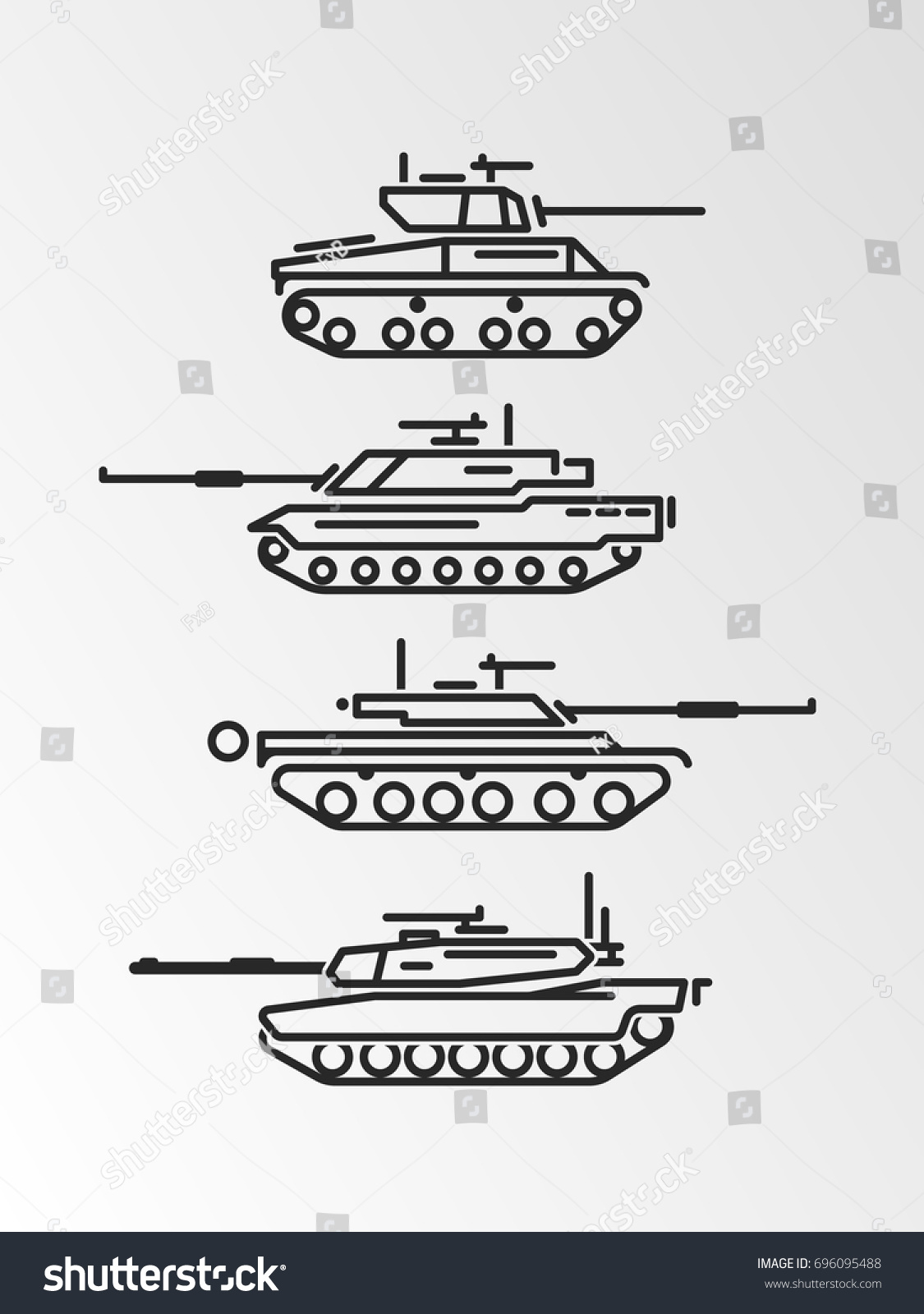 Set Of Army Tanks Outline Symbols Vector Icons Royalty Free Stock